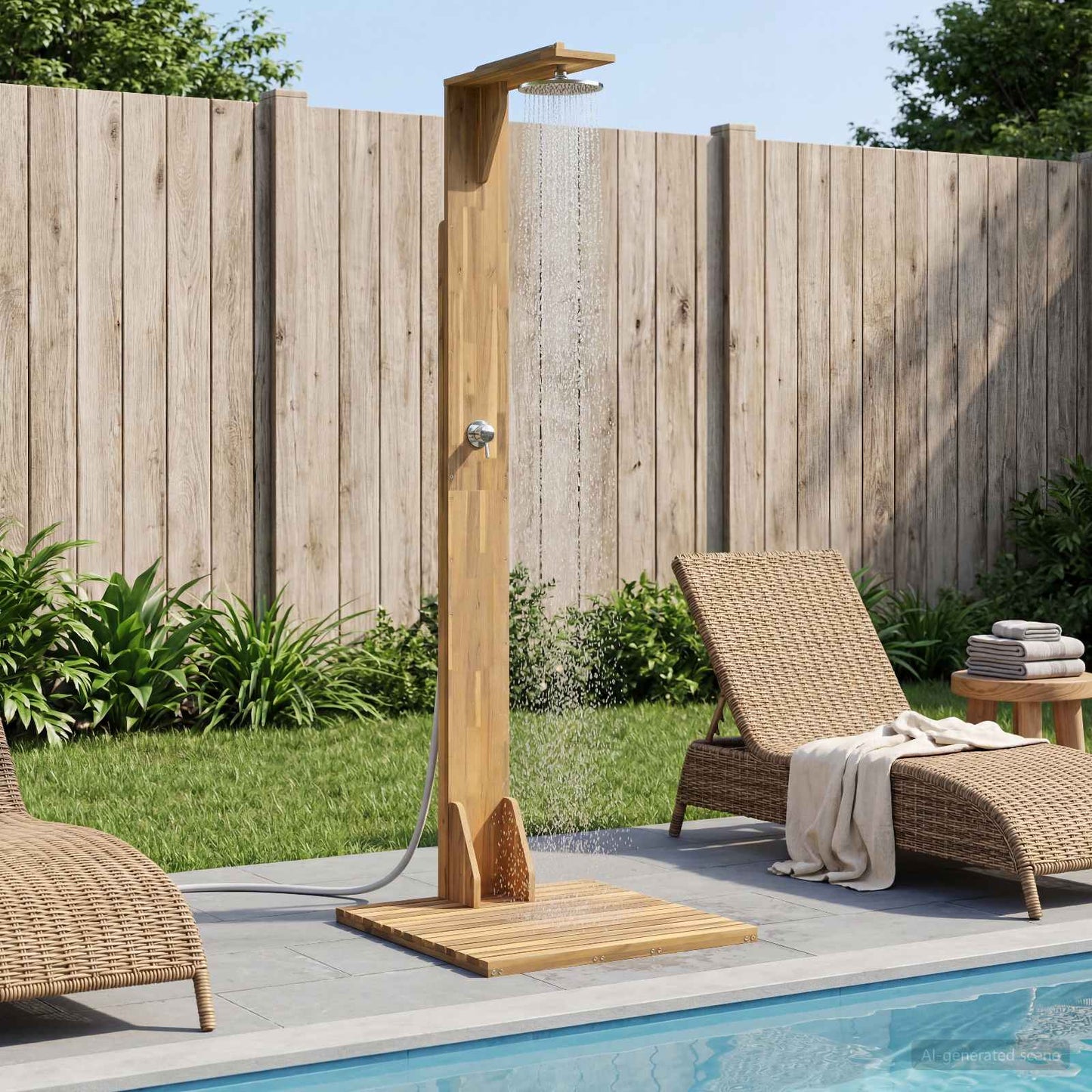 Outdoor Shower 219 cm Solid Acacia Wood and Stainless Steel