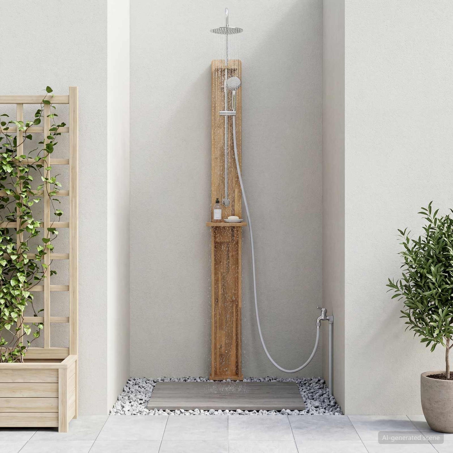 Outdoor Shower 257 cm Solid Acacia Wood and Stainless Steel