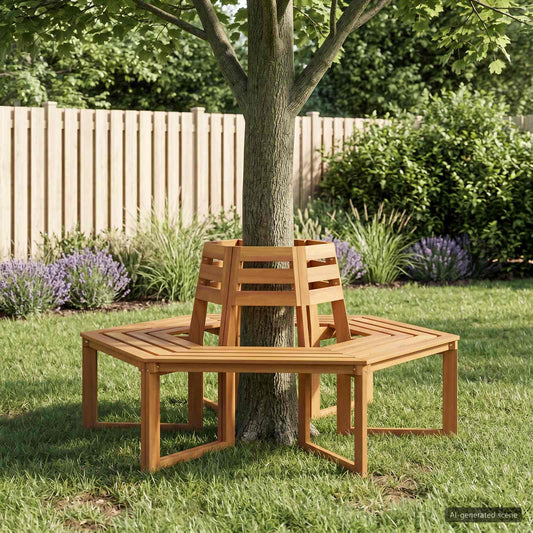 Tree Bench 2 pcs 160 x 140 x 86 cm Solid Acacia Wood Natural