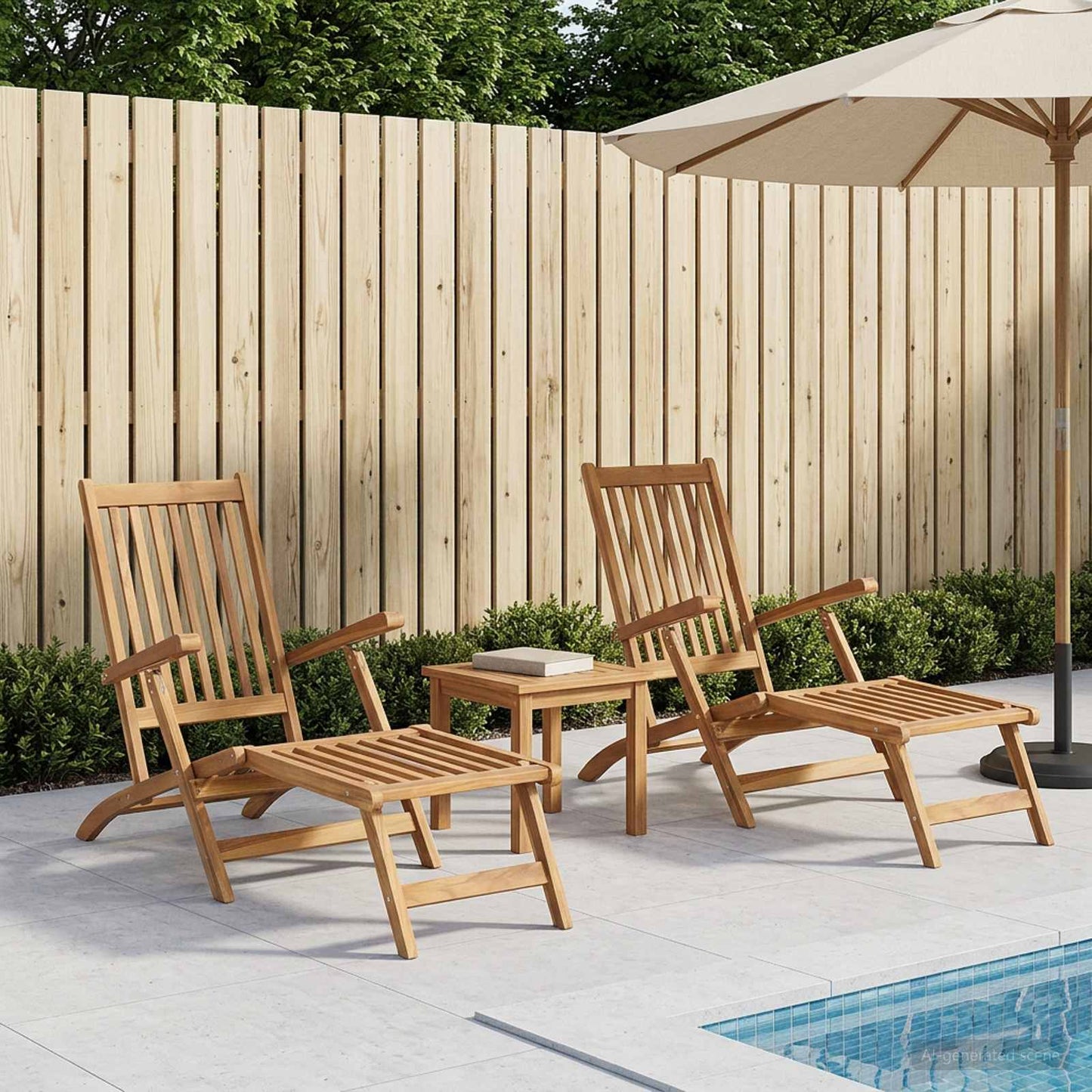 Folding Deck Chair 2 pcs Natural Solid Teak Wood