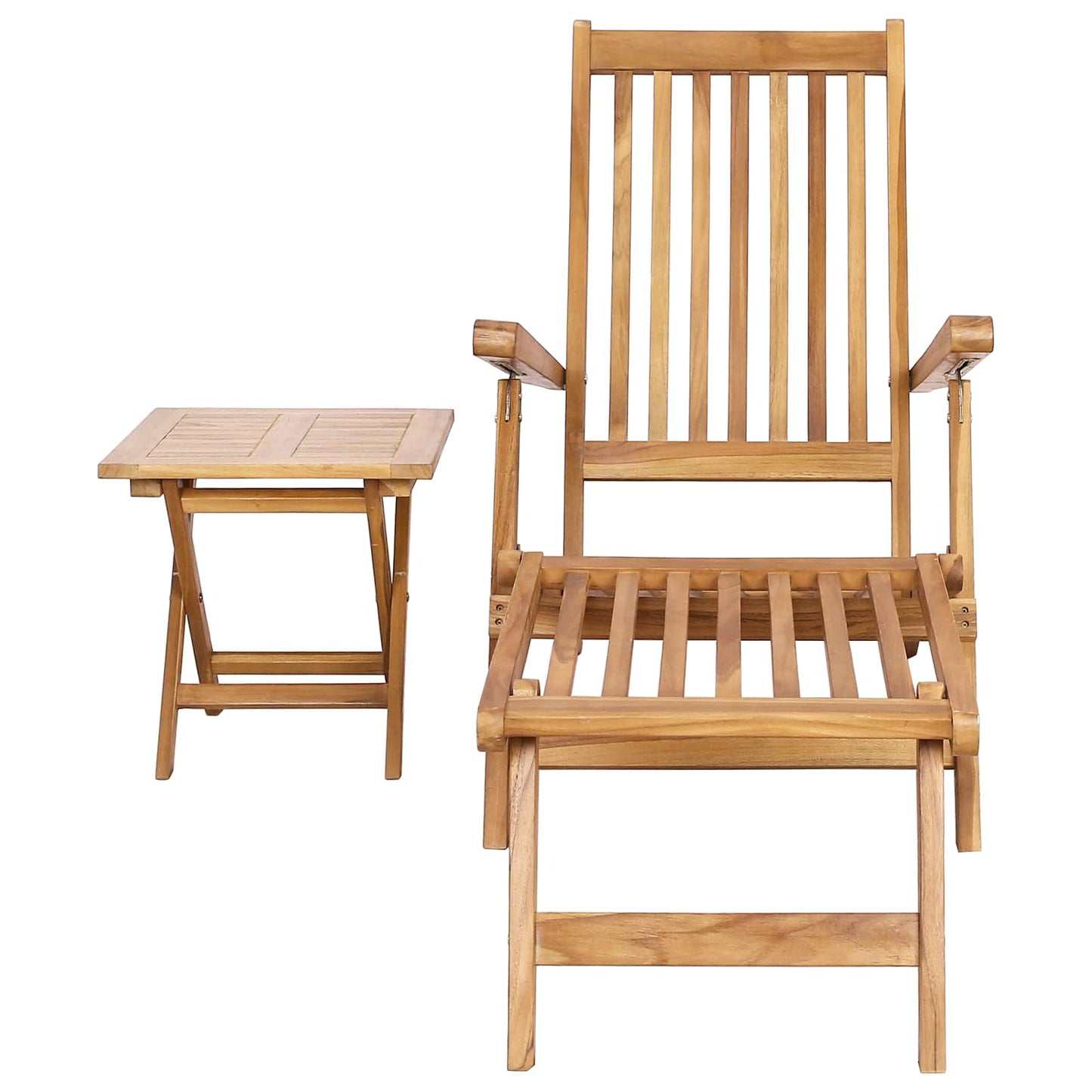 Folding Deck Chair with Table 2 pcs Natural Solid Teak Wood