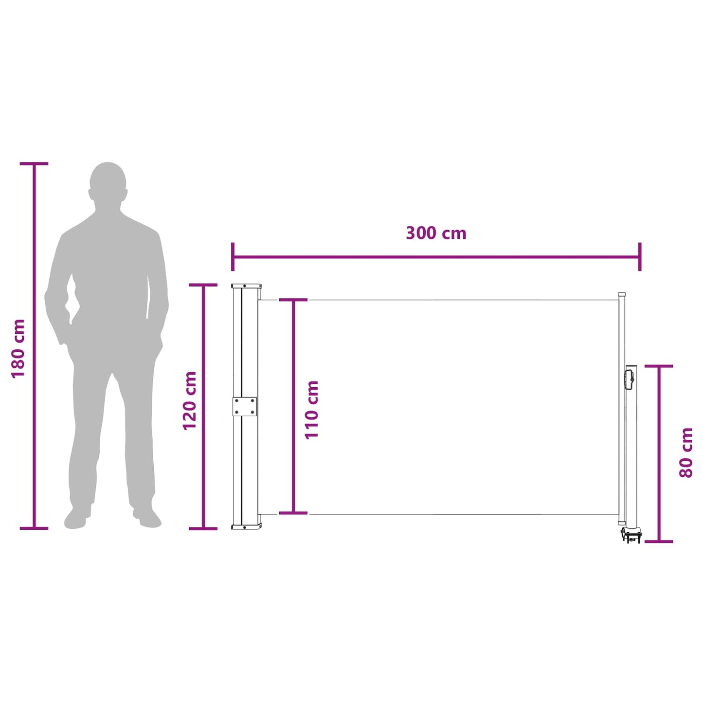 Side Awning 117 x 300 cm 100% polyester iron steel Rectangular