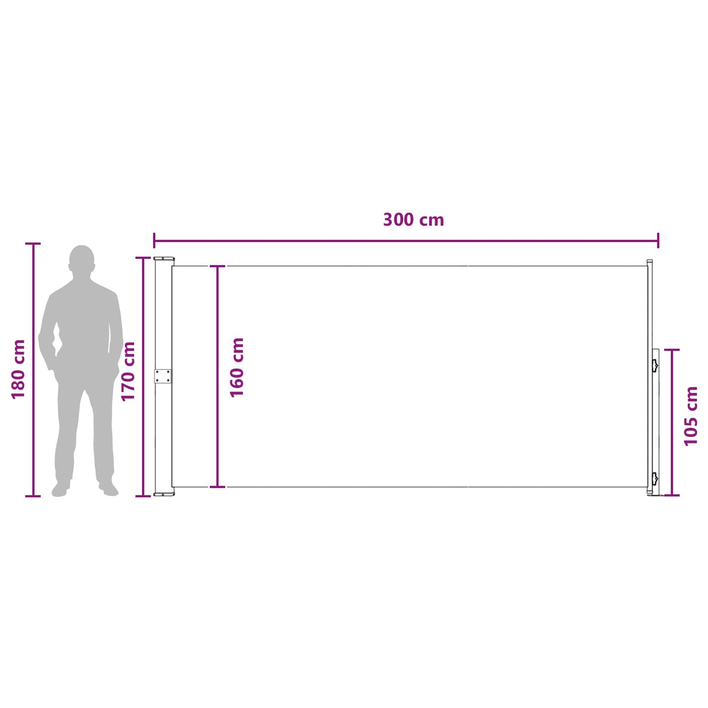 Retractable Side Awning 170 x 300 cm Polyester Rectangular