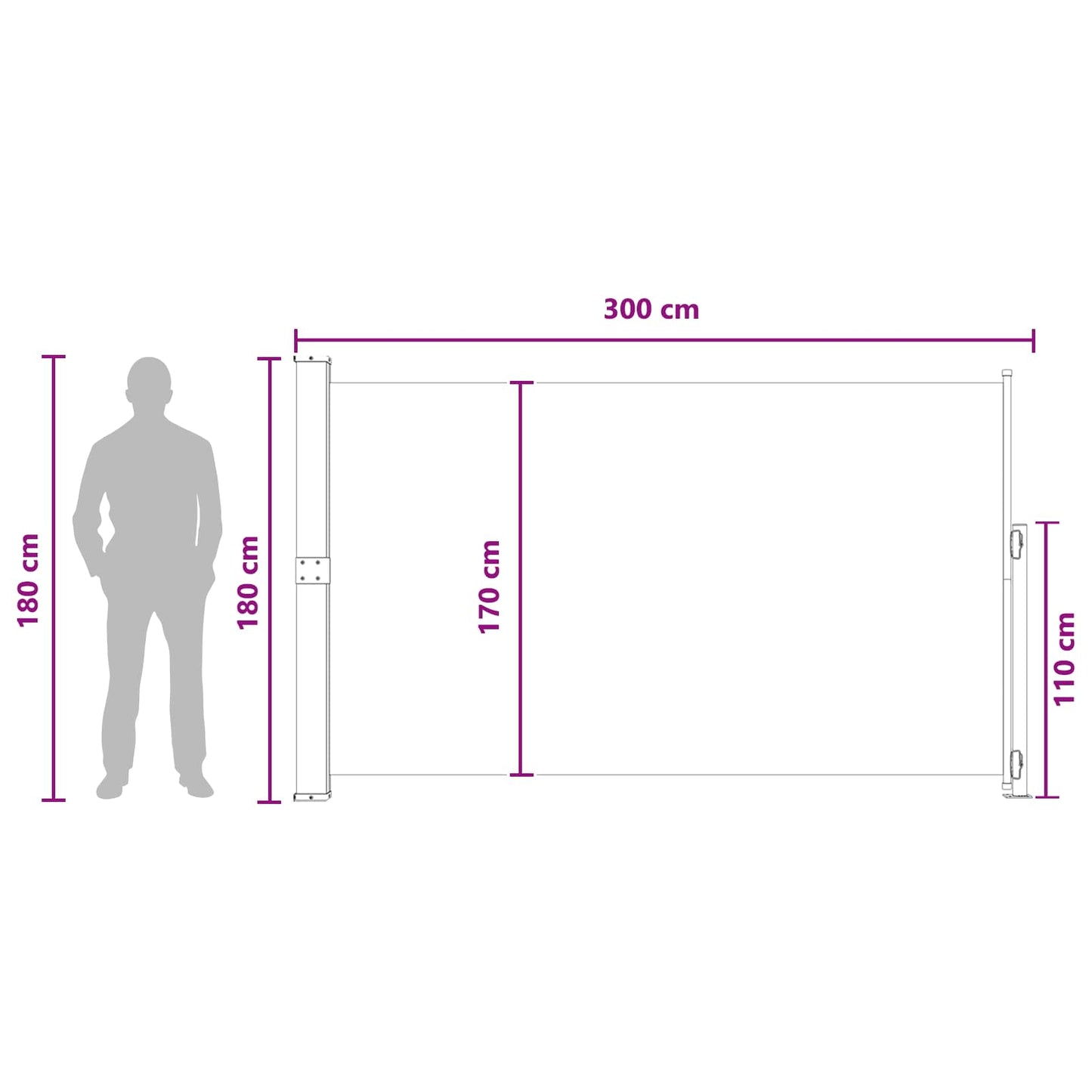 Retractable Side Awning 180 x 300 cm Polyester Rectangular