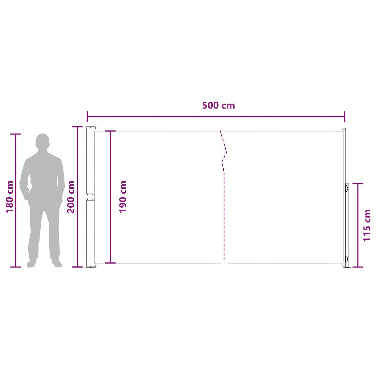 Retractable Side Awning 200 x 500 cm 100% polyester iron steel