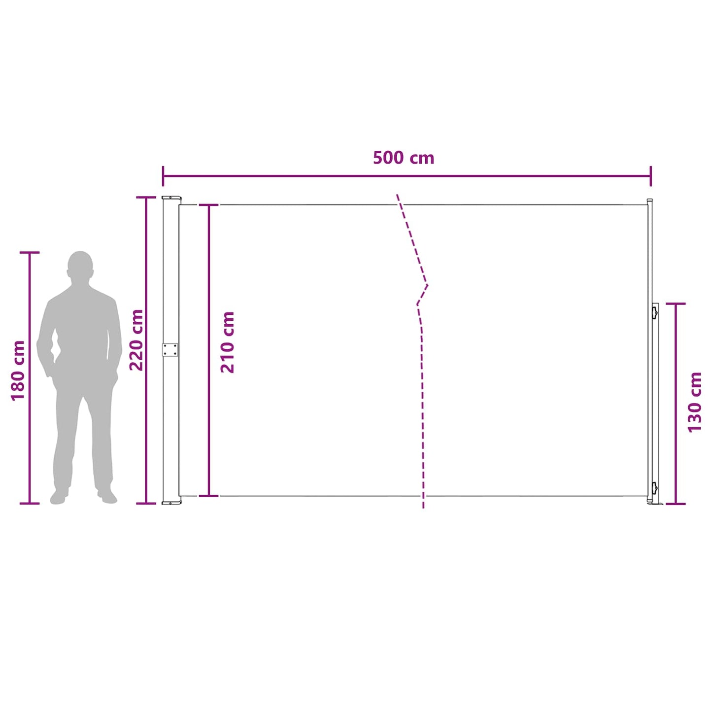Retractable Side Awning 220 x 500 cm 100% polyester iron steel