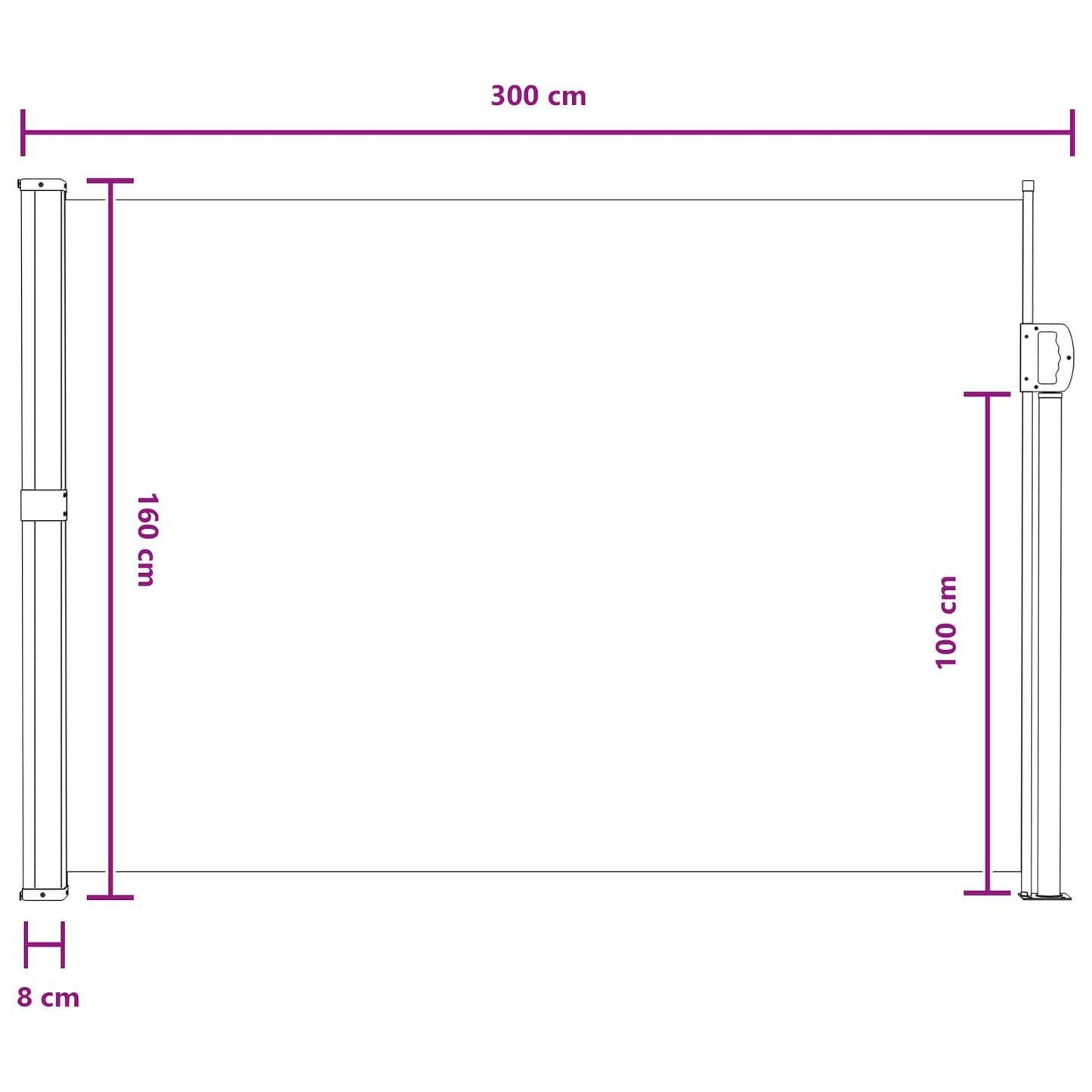 Retractable Side Awning Grey 300 x 160 cm Polyester