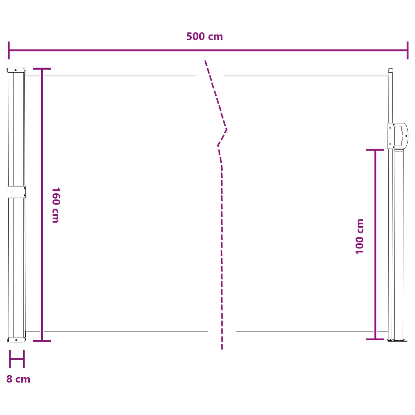 Retractable Side Awning Grey 500 x 160 cm Polyester