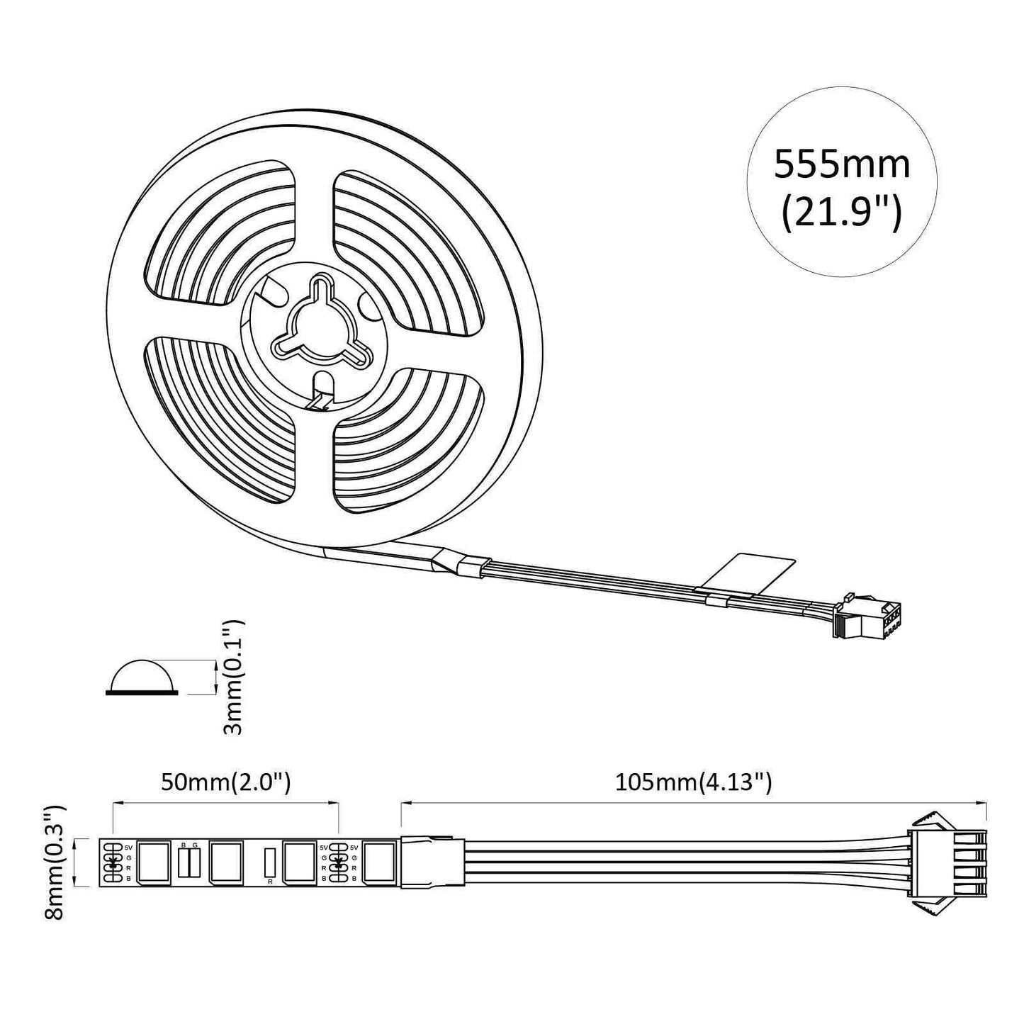 LED Strip 2 pcs Black and Transparent 550 mm Copper and Plastic