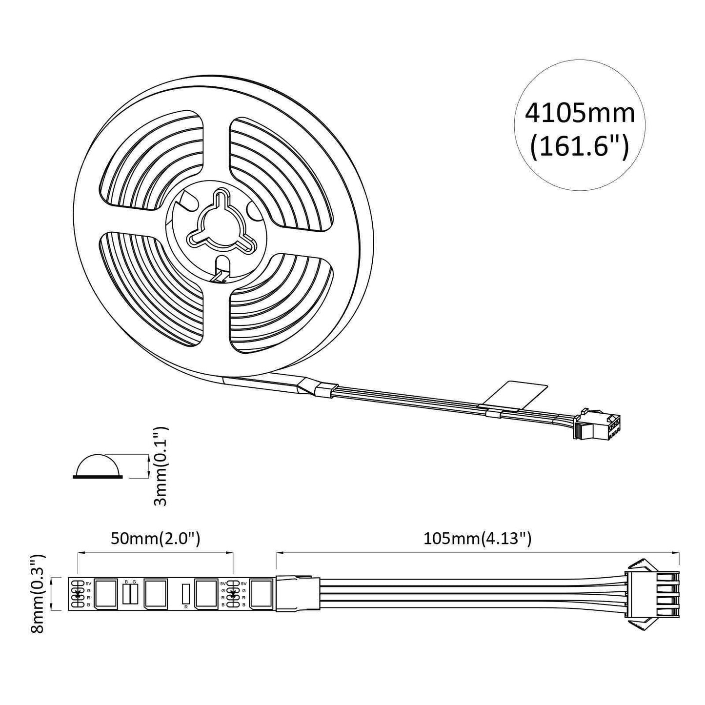 LED Strip 2 pcs Black and Transparent 4000 mm