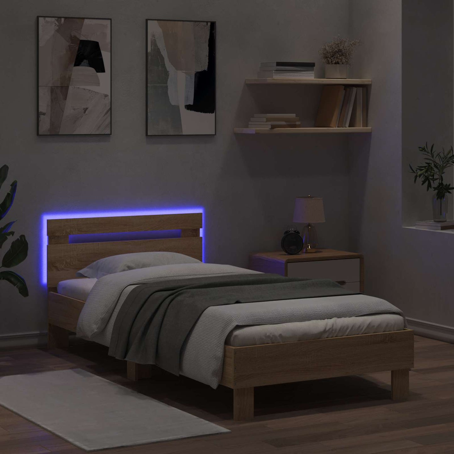 Bed Frame with LED Sonoma Oak 80 x 200 cm Engineered Wood