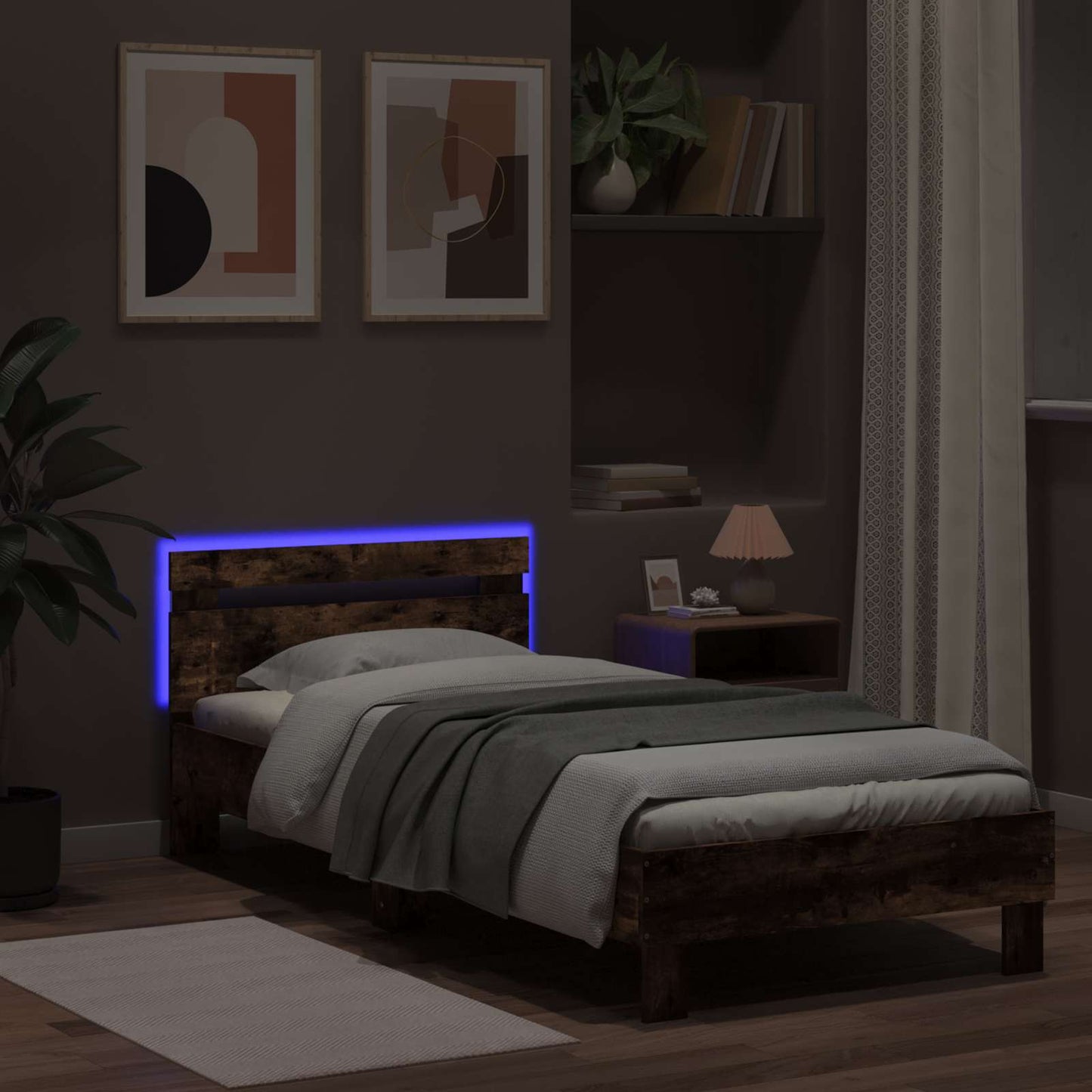 Bed Frame with LED Smoked Oak 80 x 200 cm Engineered Wood