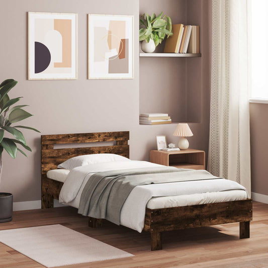 Bed Frame with LED Smoked Oak 80 x 200 cm Engineered Wood