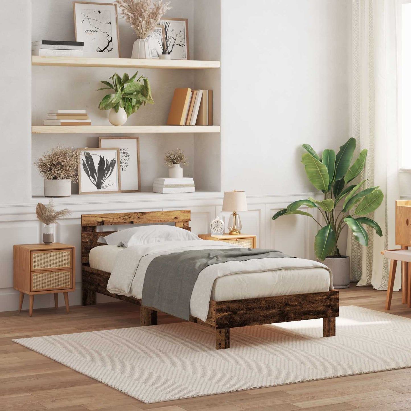 Bed Frame with LED Old Wood 80 x 200 cm Engineered Wood
