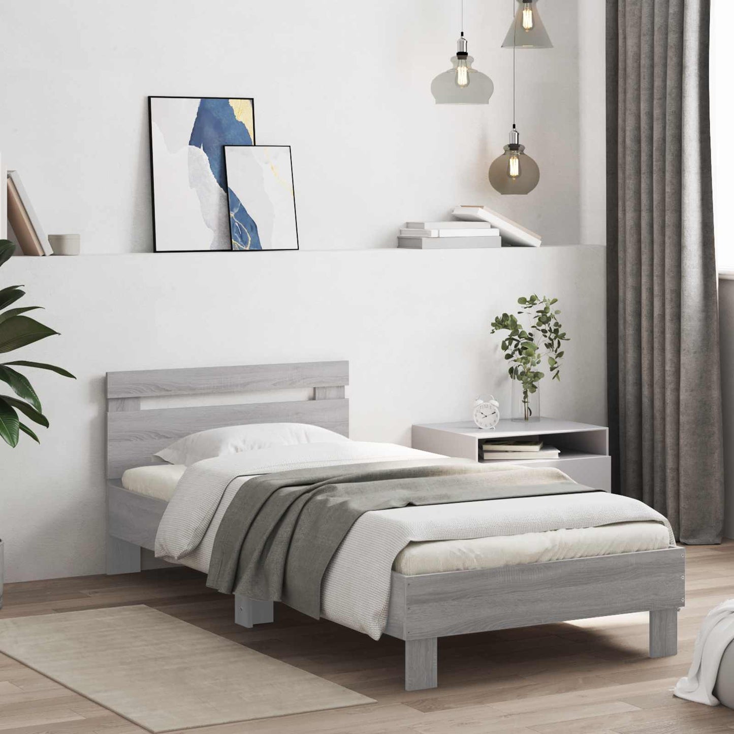 Bed Frame with LED Grey Sonoma 80 x 200 cm Engineered Wood
