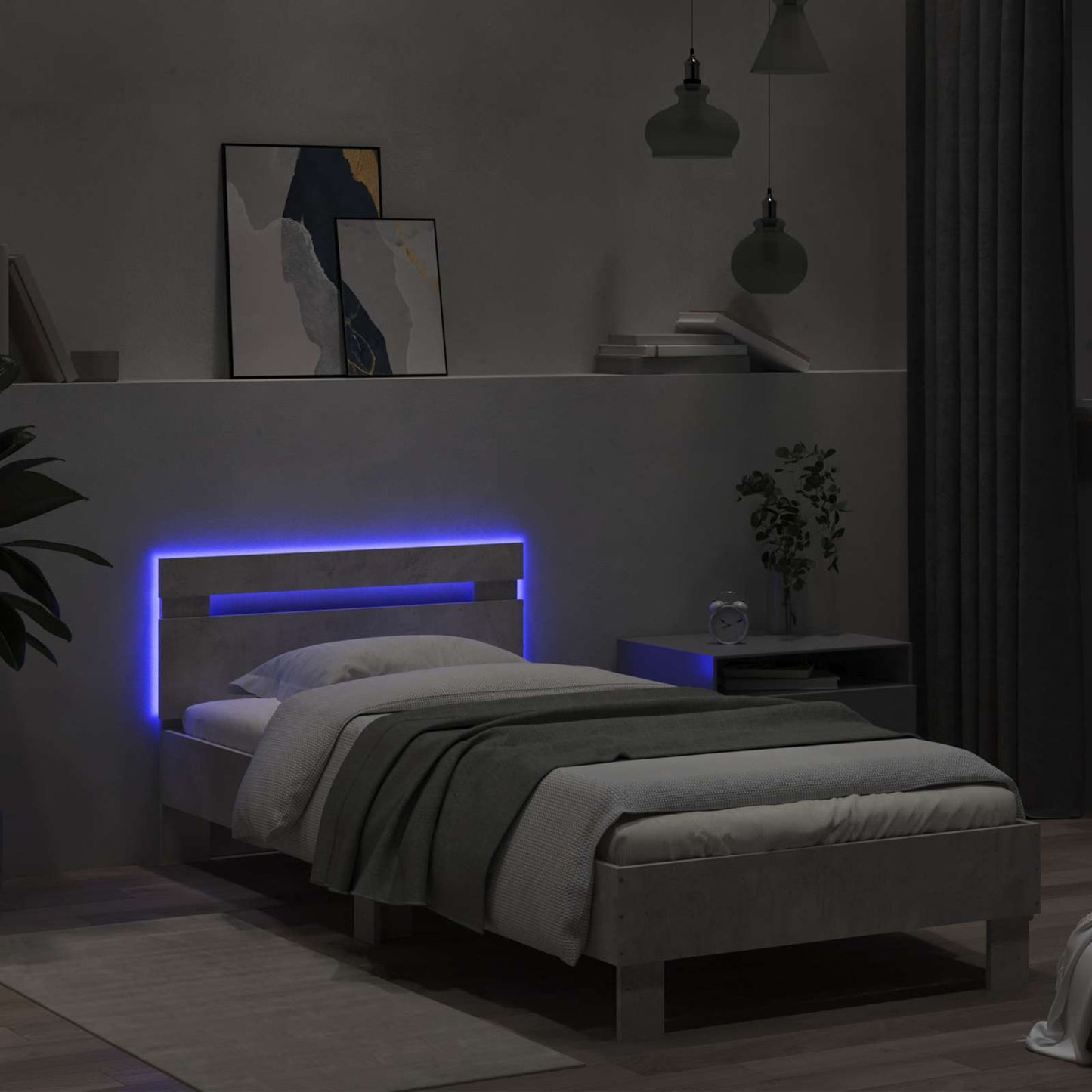 Bed Frame with LED Concrete Grey 80 x 200 cm Engineered Wood