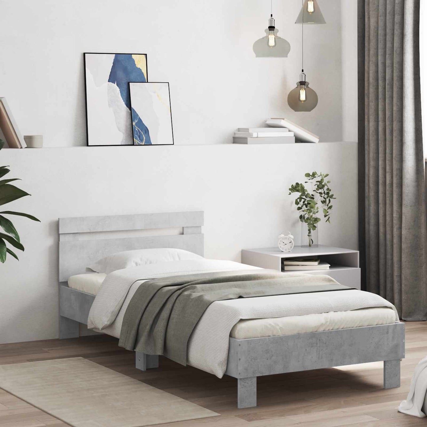 Bed Frame with LED Concrete Grey 80 x 200 cm Engineered Wood