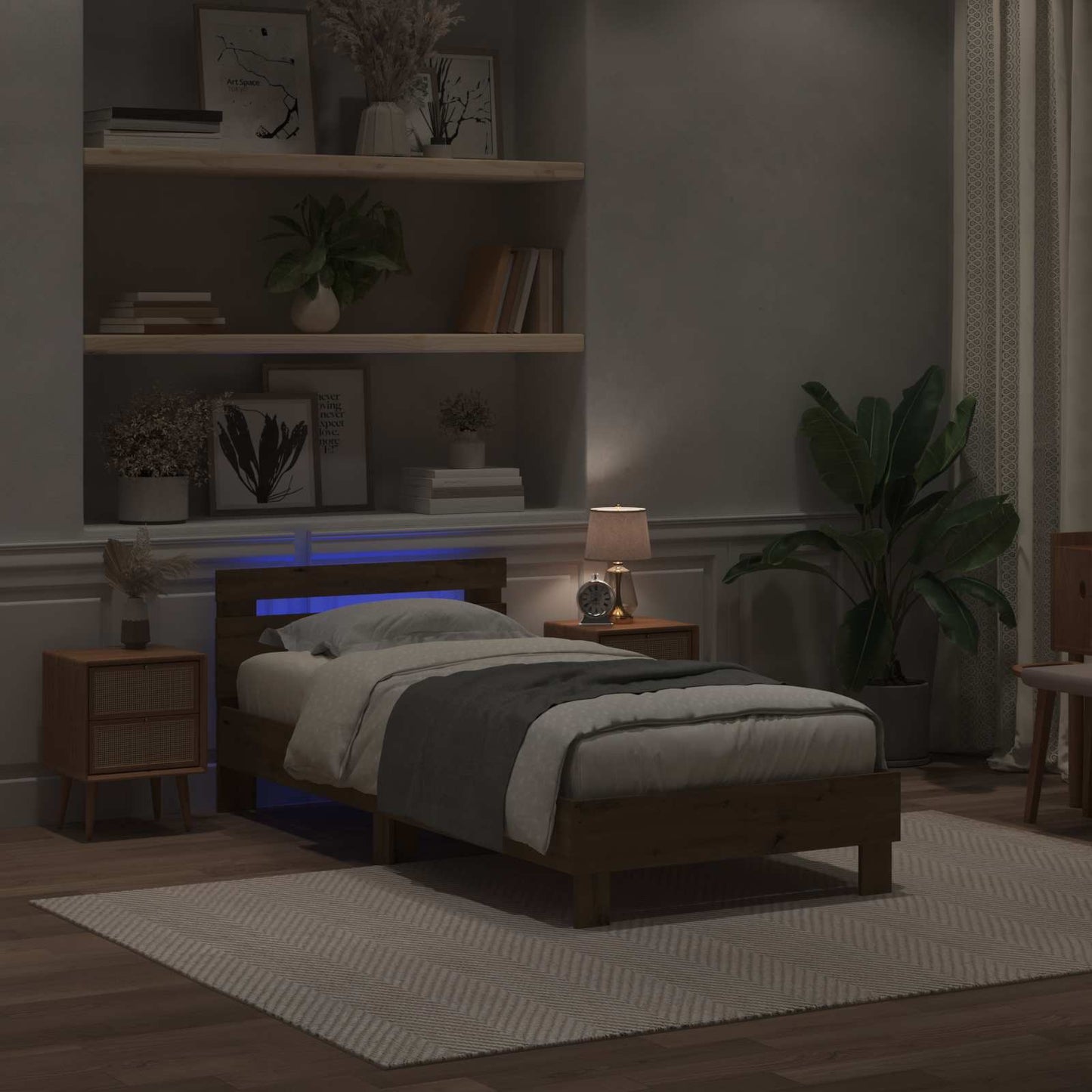 Bed Frame with LED Artisian Oak 80 x 200 cm Engineered Wood