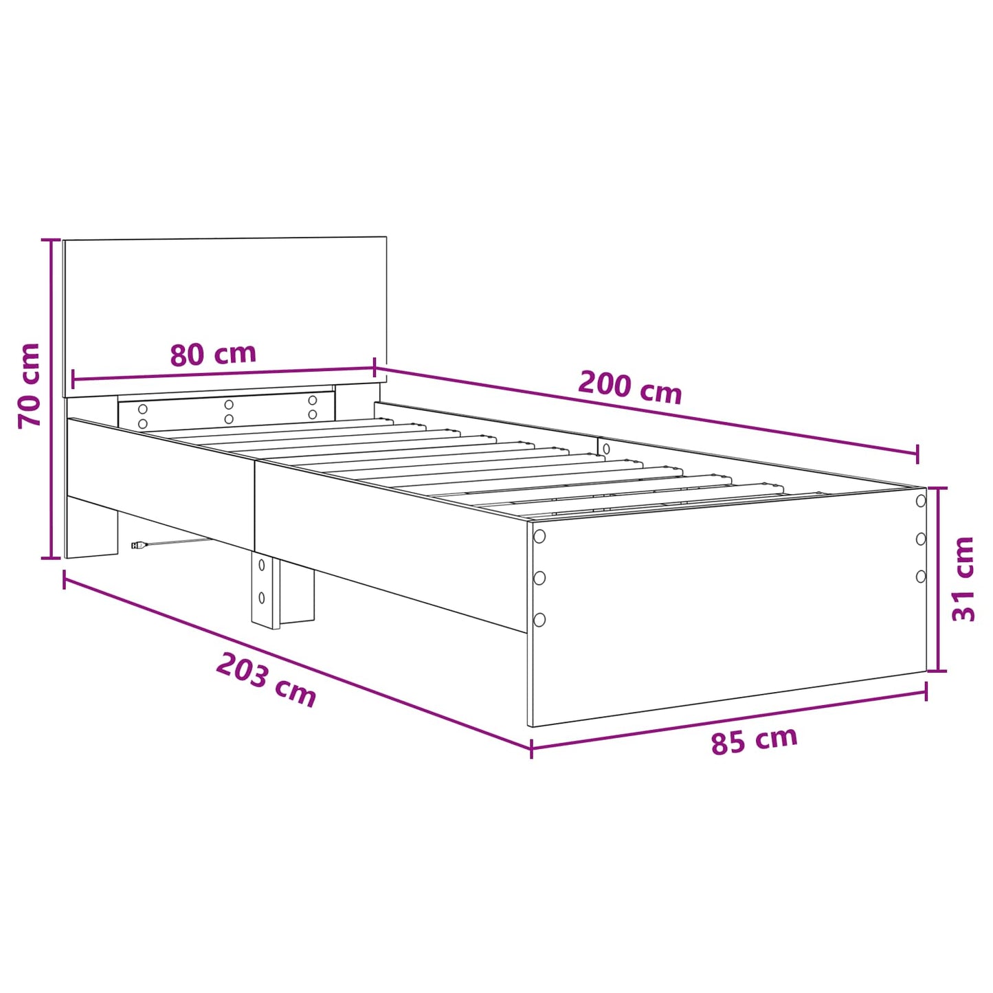 Bed Frame with LED Artisian Oak 80 x 200 cm Engineered Wood
