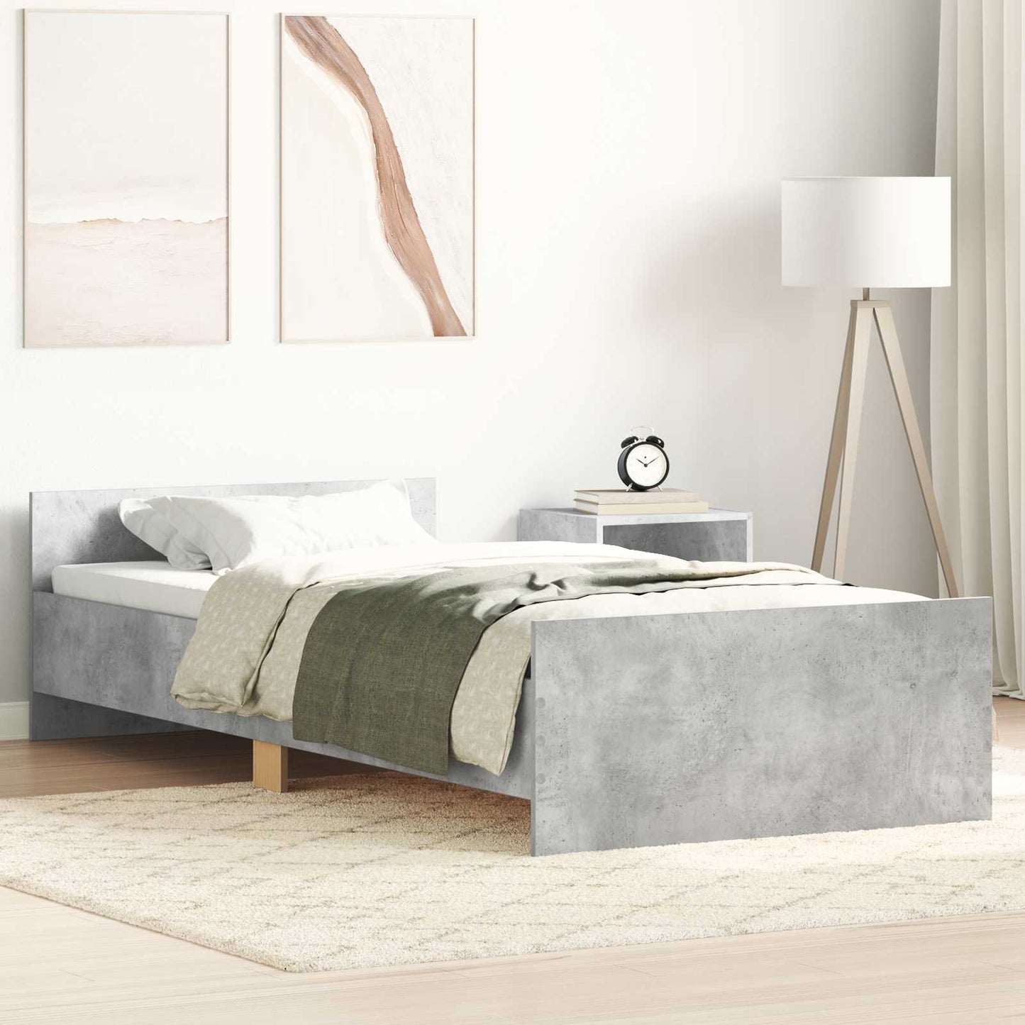 Bed Frame with Headboard Concrete Grey 80 x 200 cm