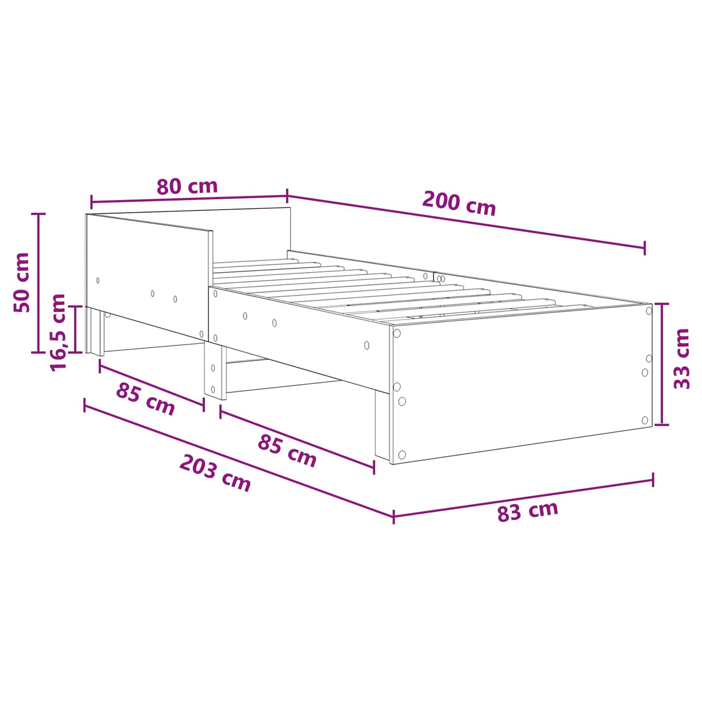 Bed Frame with Headboard Old Wood 80 x 200 cm Engineered Wood