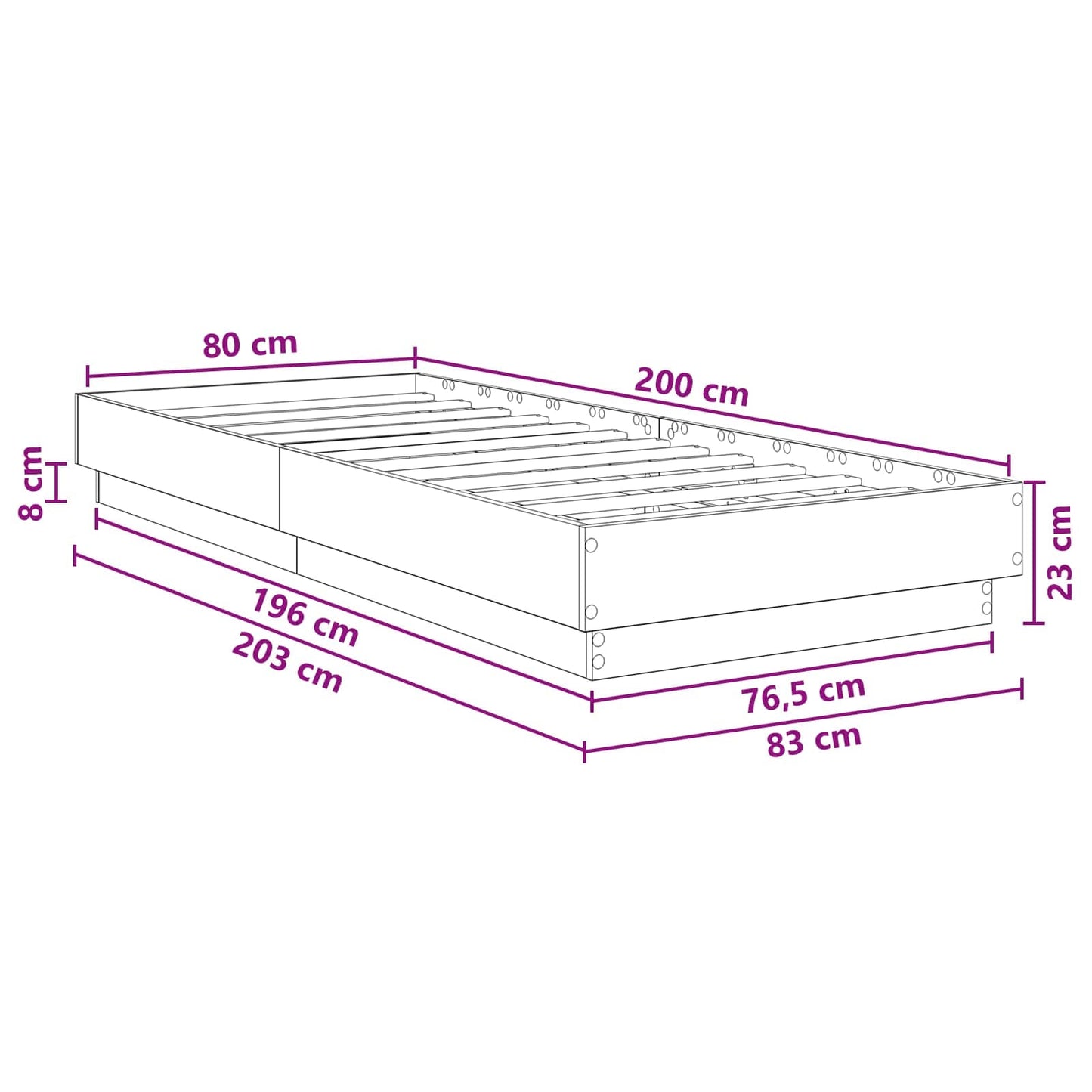 Floor Bed Frame Concrete Grey 80 x 200 cm Engineered Wood