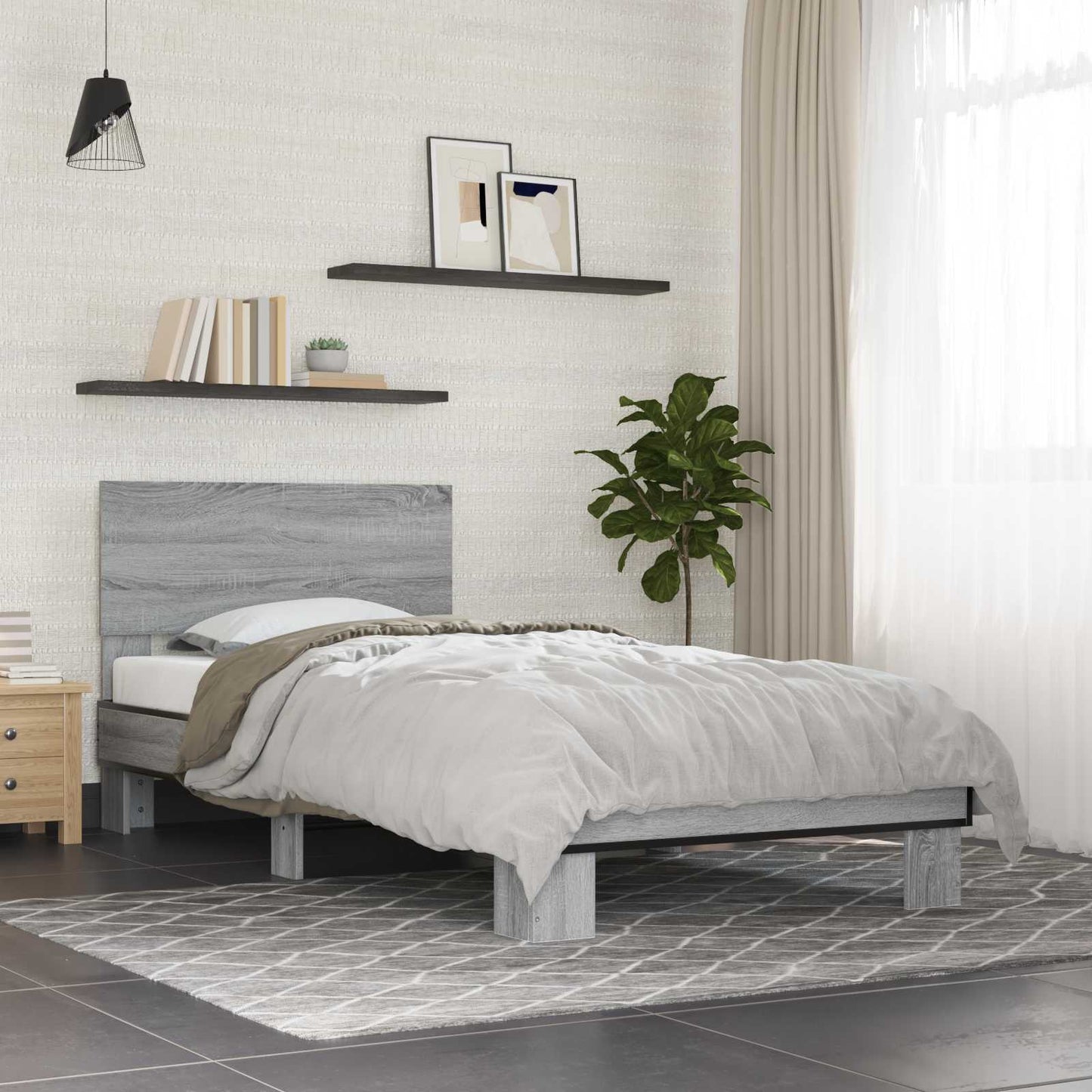 Bed Frame with Headboard Grey Sonoma 80 x 200 cm