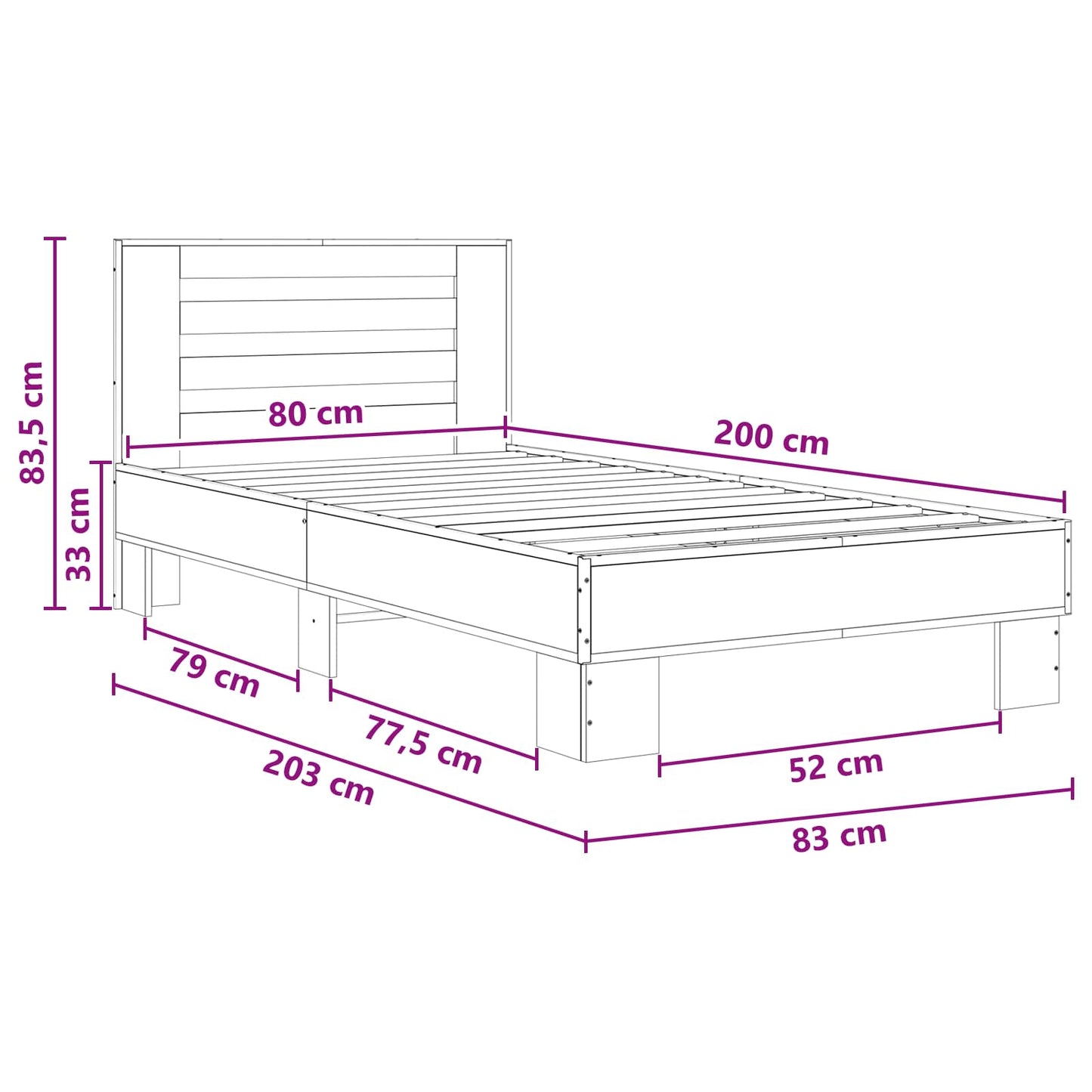 Bed Frame with Headboard Black Oak 80 x 200 cm Engineered Wood