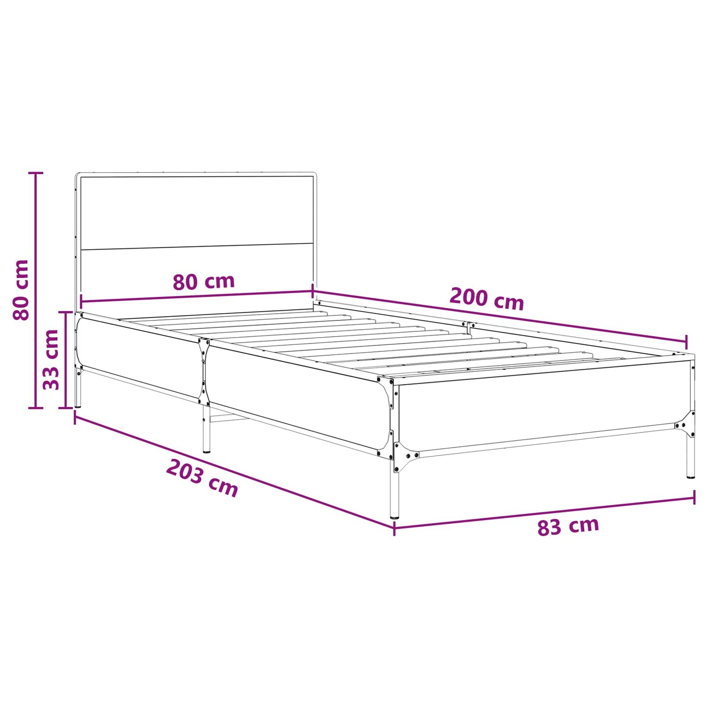 Bed Frame with Headboard Artisian Oak 80 x 200 cm