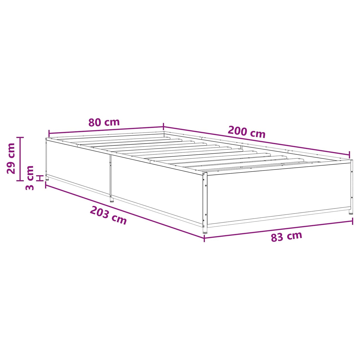 Bed Frame Artisan Oak 80 x 200 cm Engineered Wood