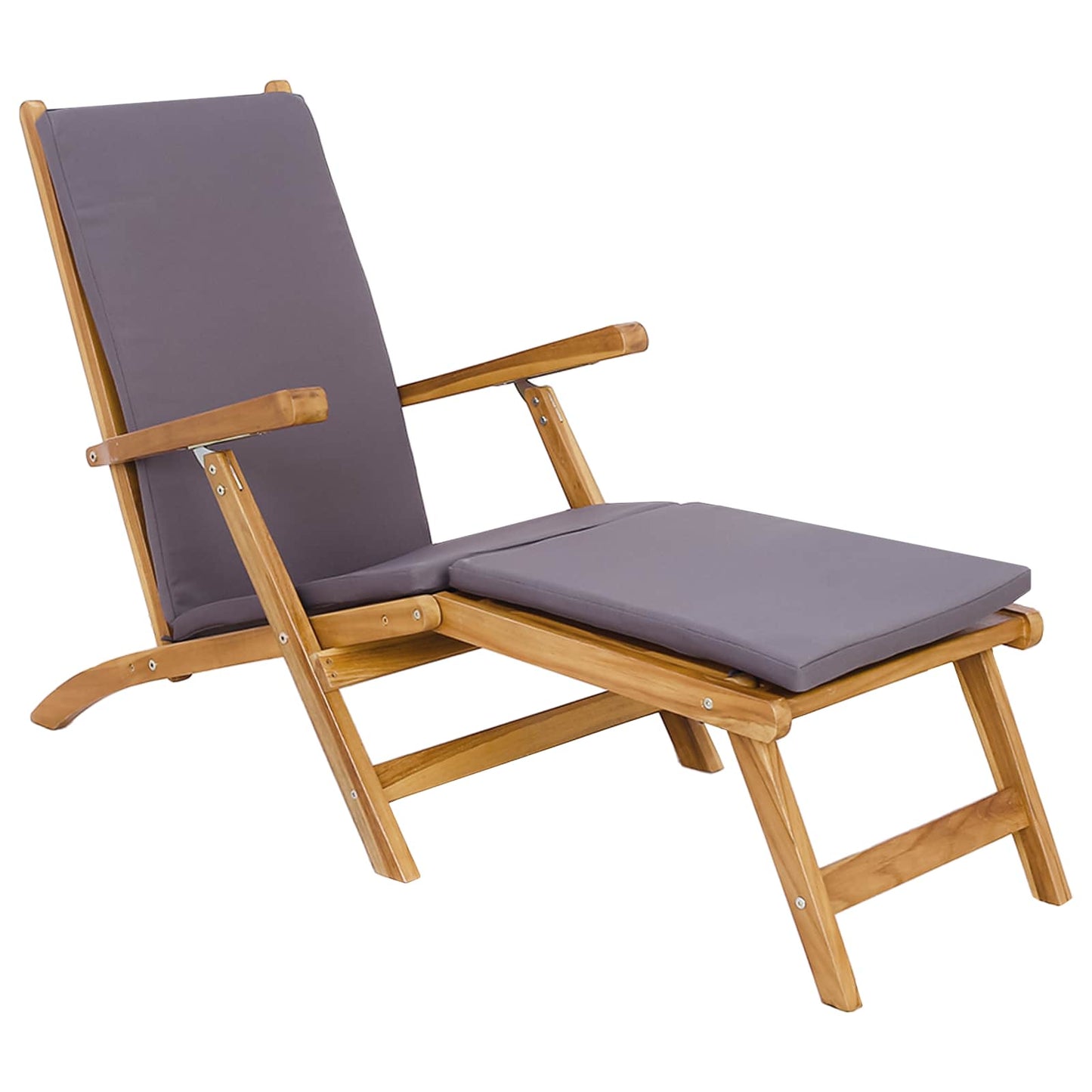 Folding Deck Chair with Cushion Dark Grey Solid Teak Wood