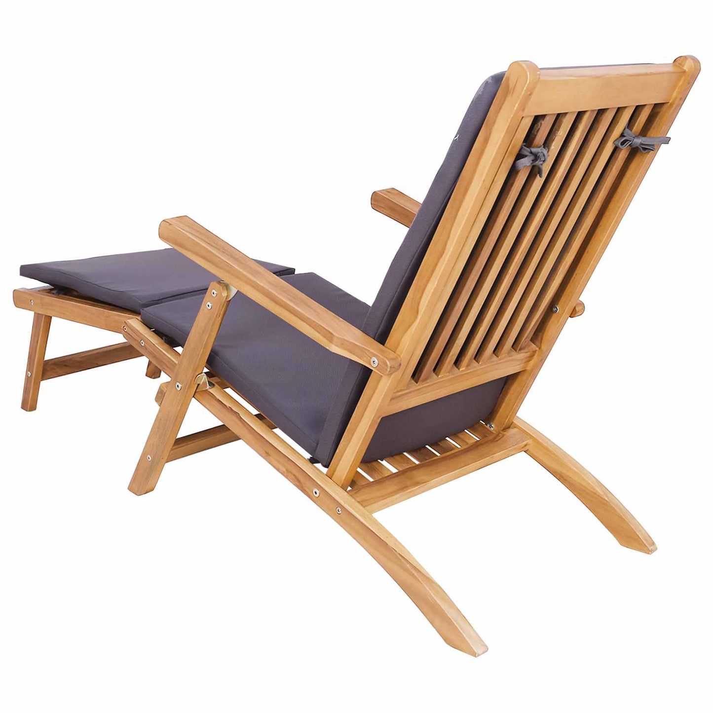 Folding Deck Chair with Cushion Dark Grey Solid Teak Wood