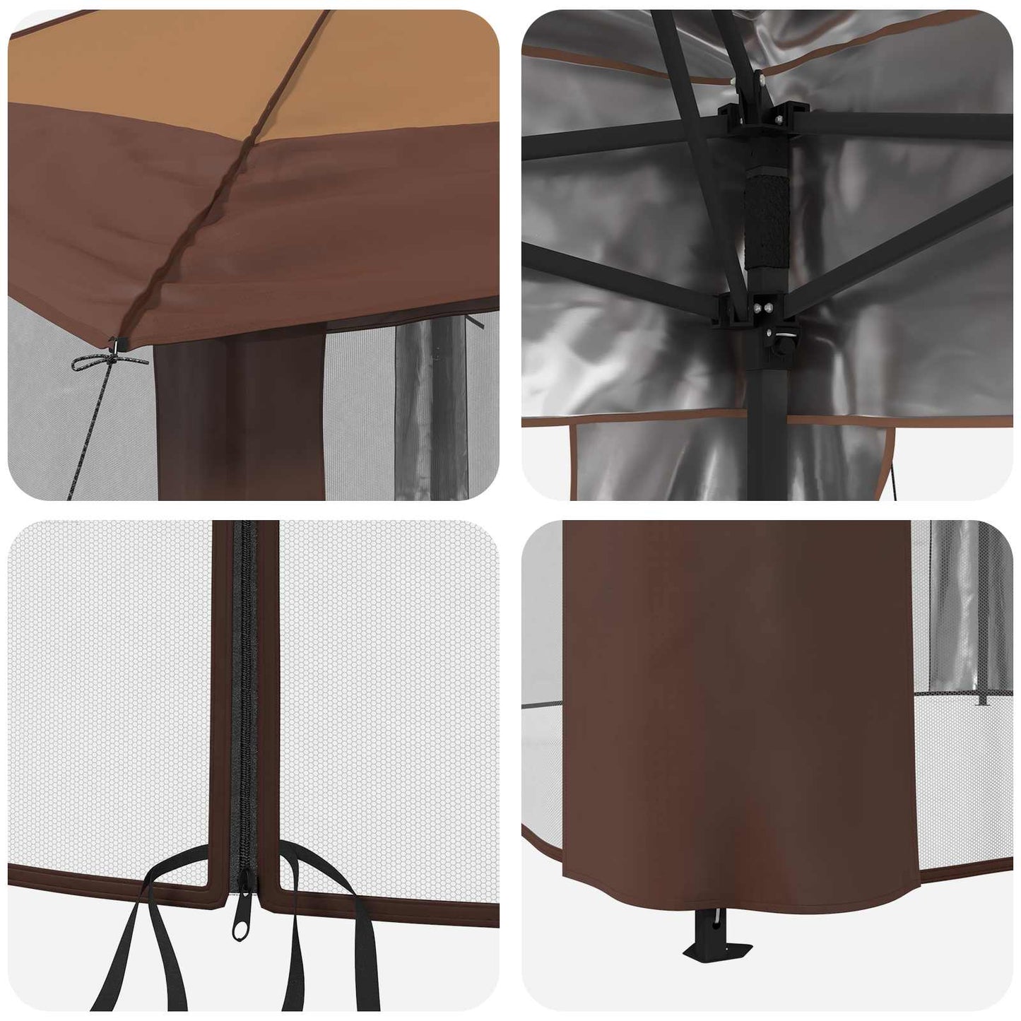 Gazebo with 4 Sidewalls 3.3 x 3.3 m Beige and Brown