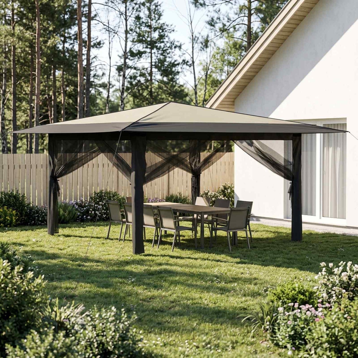 Gazebo with 4 Sidewalls 4 x 4 m Cream and Anthracite