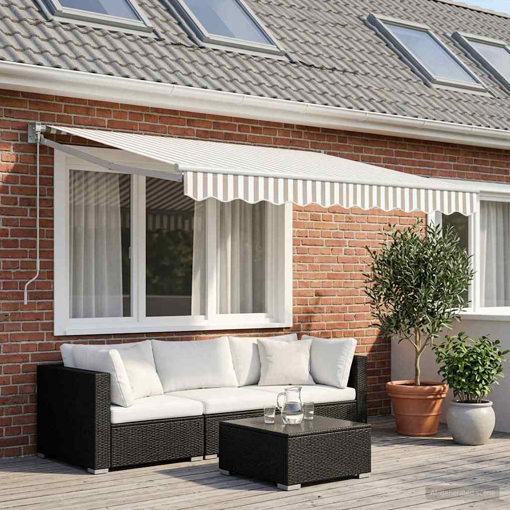 Awning Replacement Fabric Light Grey and White 3.5 x 2 m