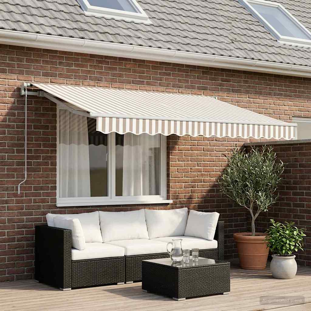 Awning Replacement Fabric Light Grey and White 3.5 x 2.5 m