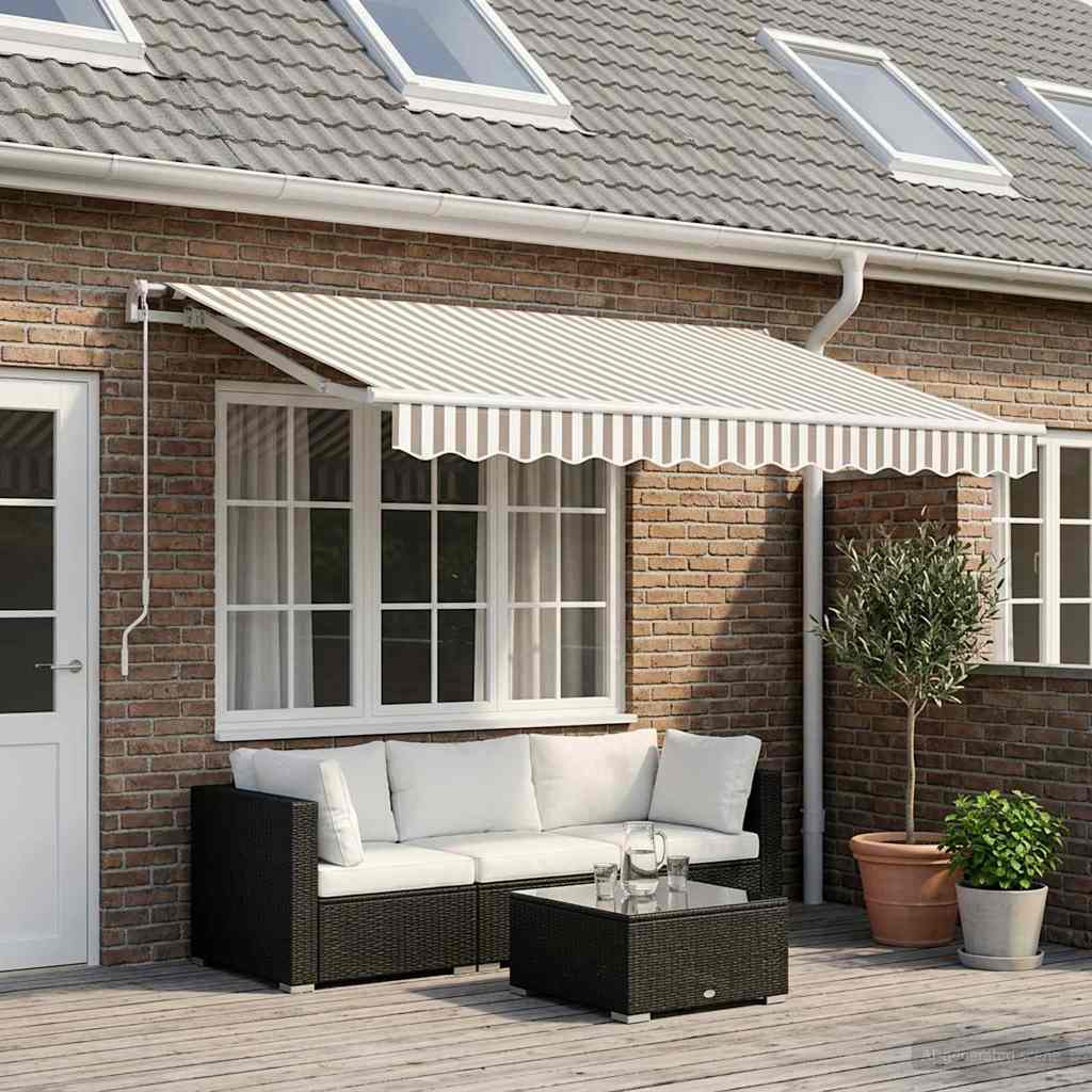 Awning Replacement Fabric Light Grey and White 4 x 3 m