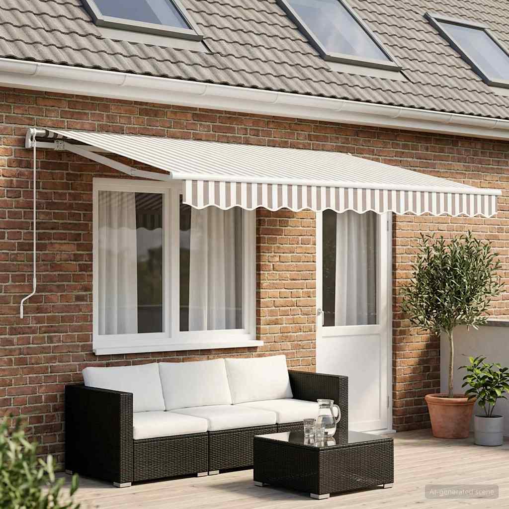 Awning Replacement Fabric Light Grey and White 4.5 x 3 m