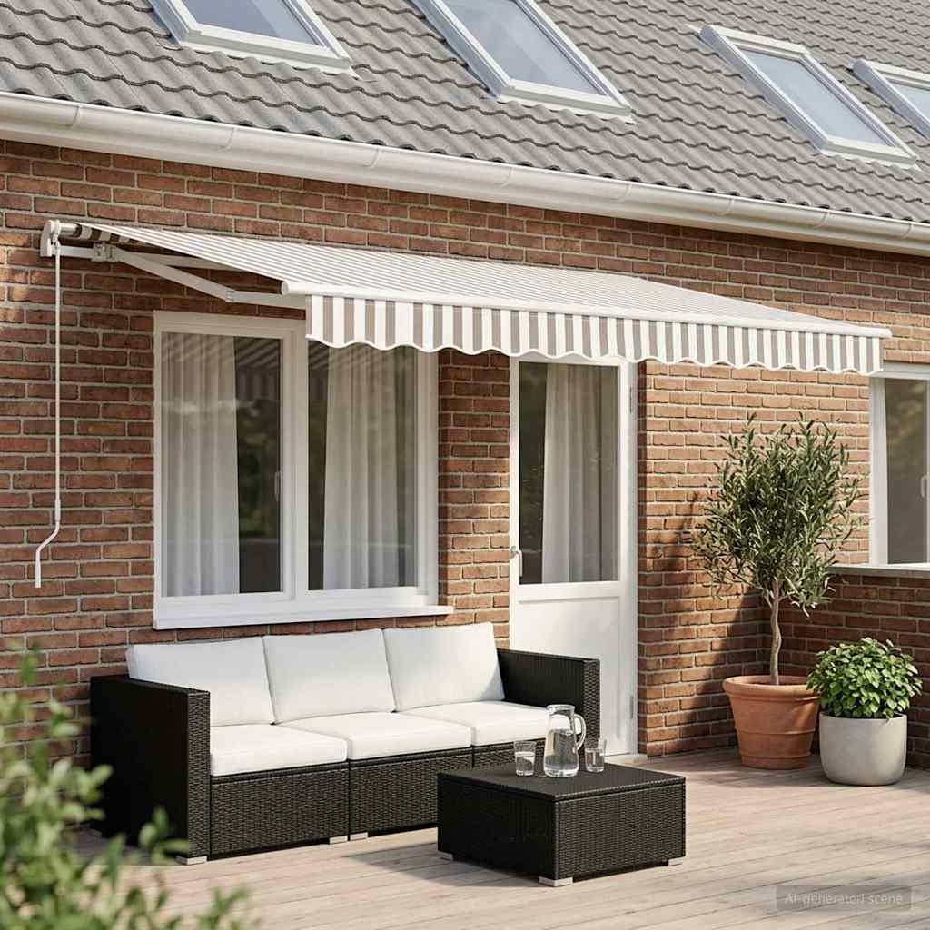 Awning Replacement Fabric Light Grey and White 5 x 3.5 m