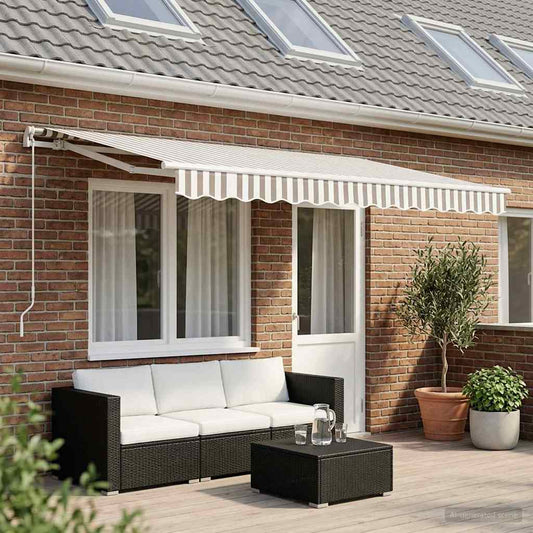 Awning Replacement Fabric Light Grey and White 5 x 3.5 m