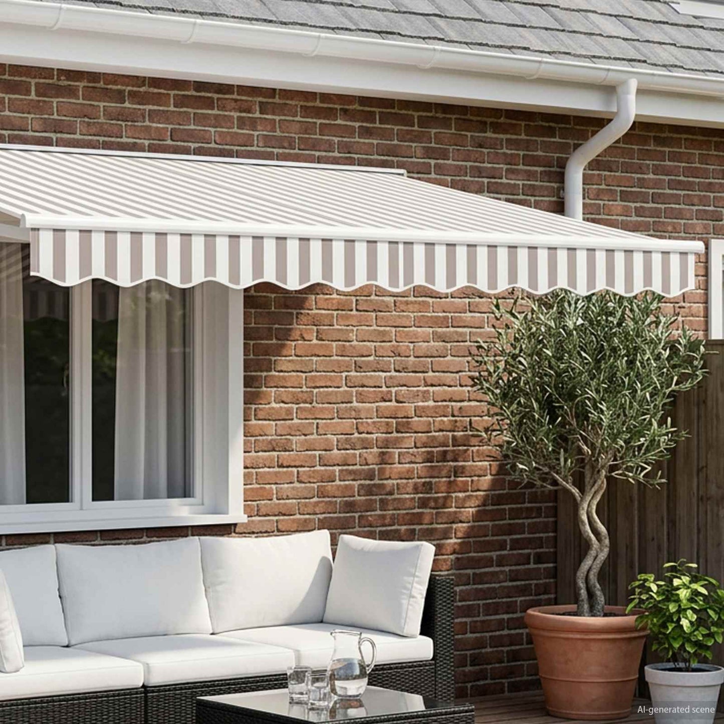 Awning Valance Replacement Light Grey and White 4.5 m Polyester