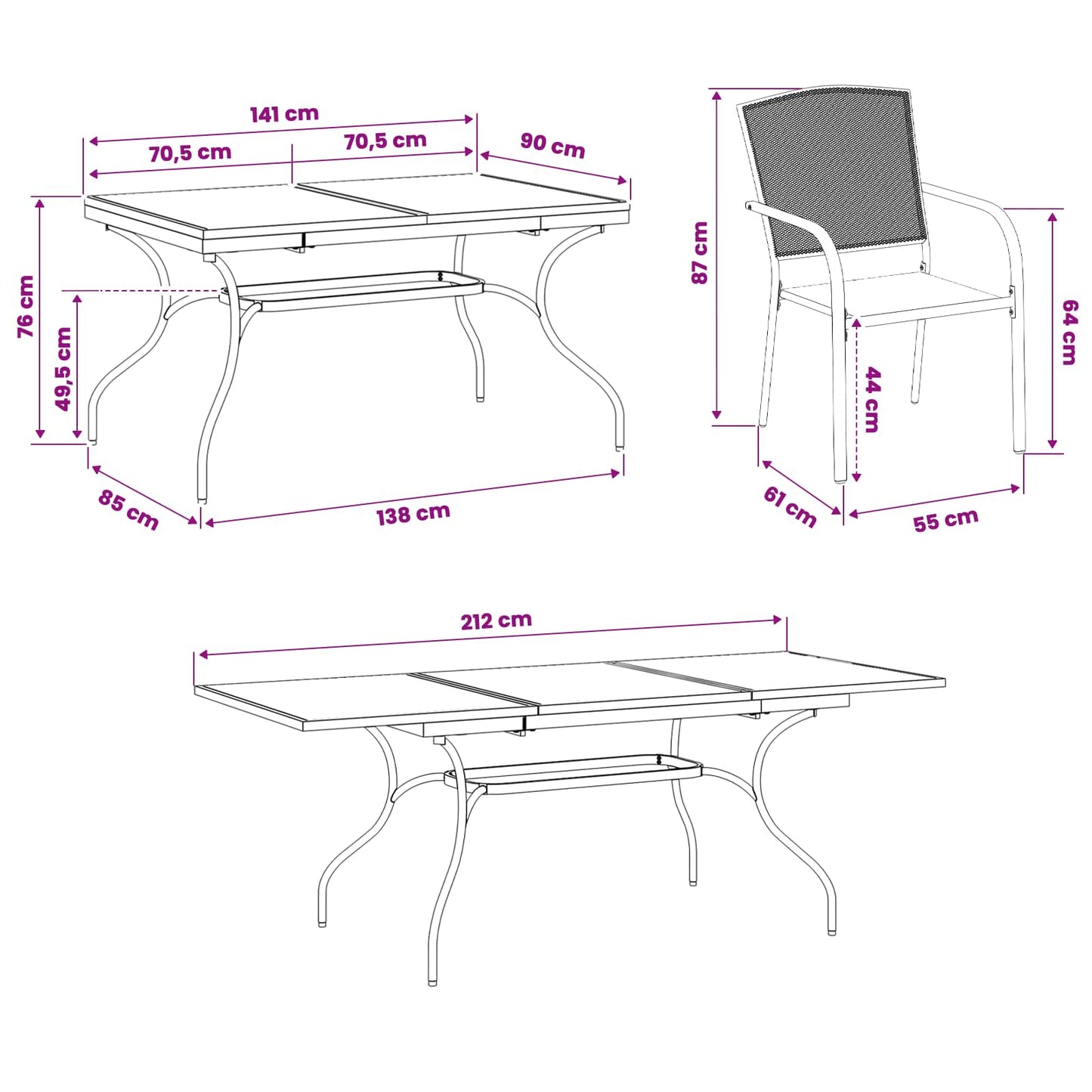 Garden Dining Set 9 pcs Anthracite 212 x 90 x 76 cm