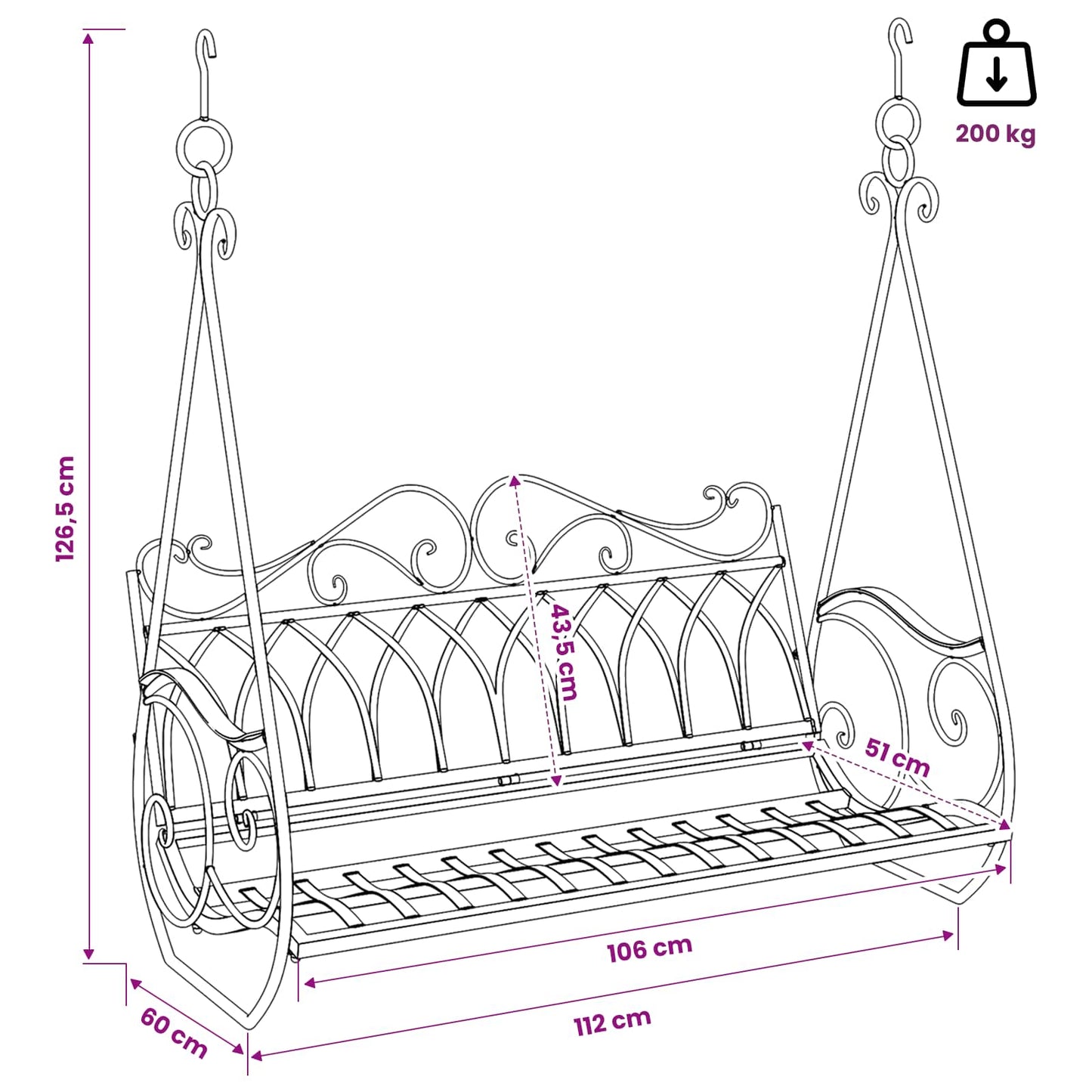 Swing Bench Steel 112 x 60 x 126.5 cm Antique Brown