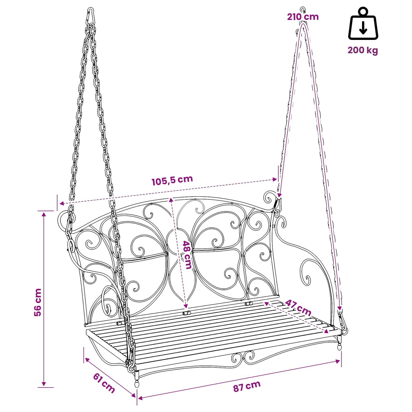 Swing Bench Steel 105.5 x 61 x 56 cm Antique White