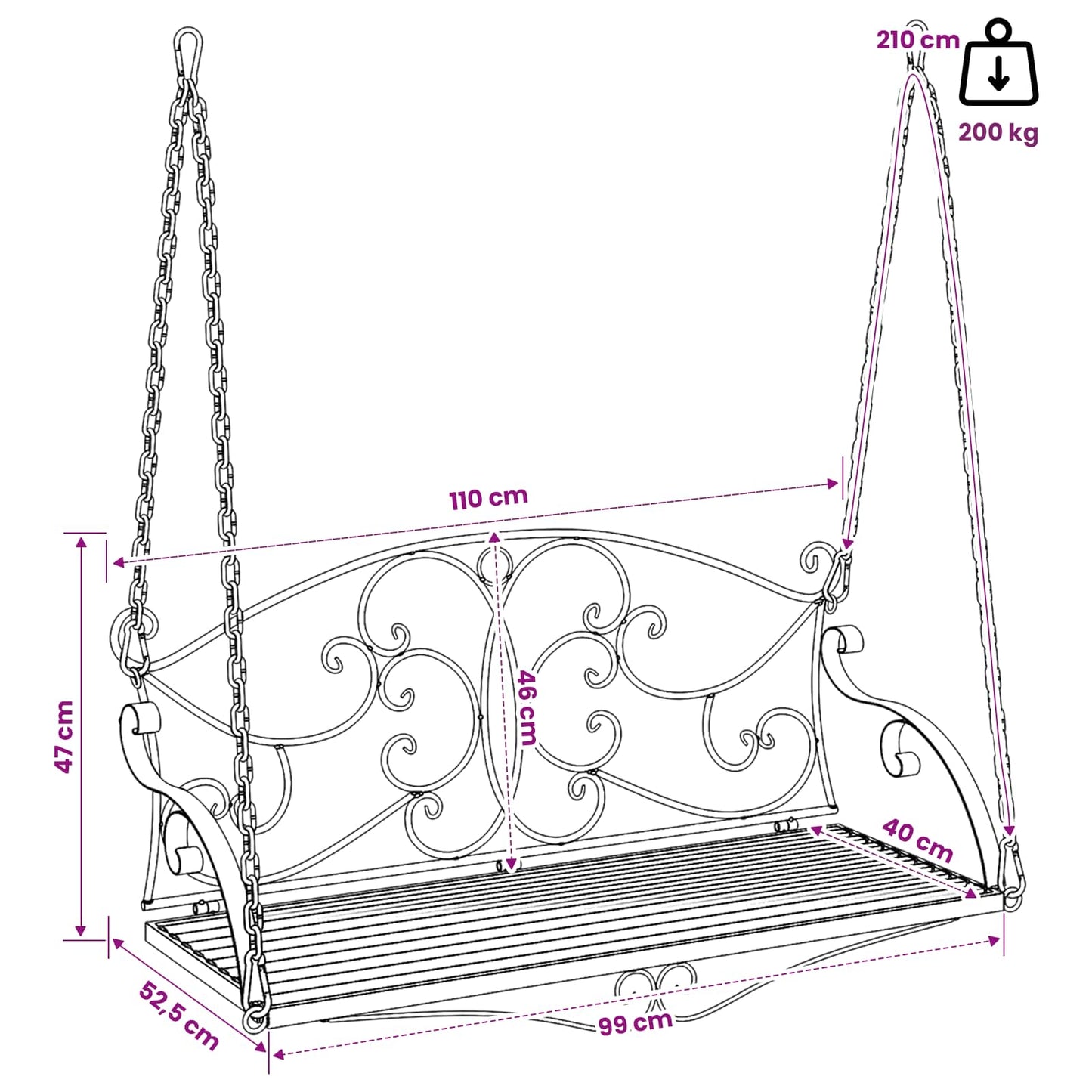 Swing Bench Steel 110 x 52.5 x 47 cm Antique White