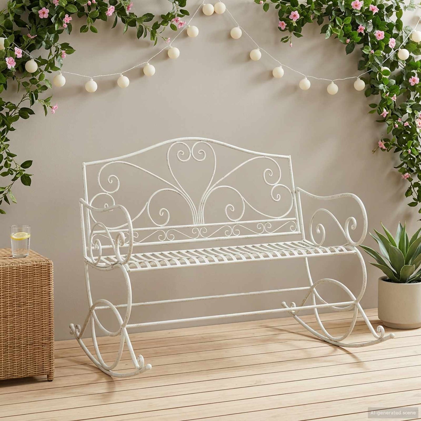 Garden Bench Antique White Steel