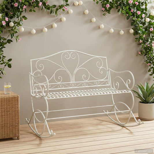 Garden Bench Antique White Steel