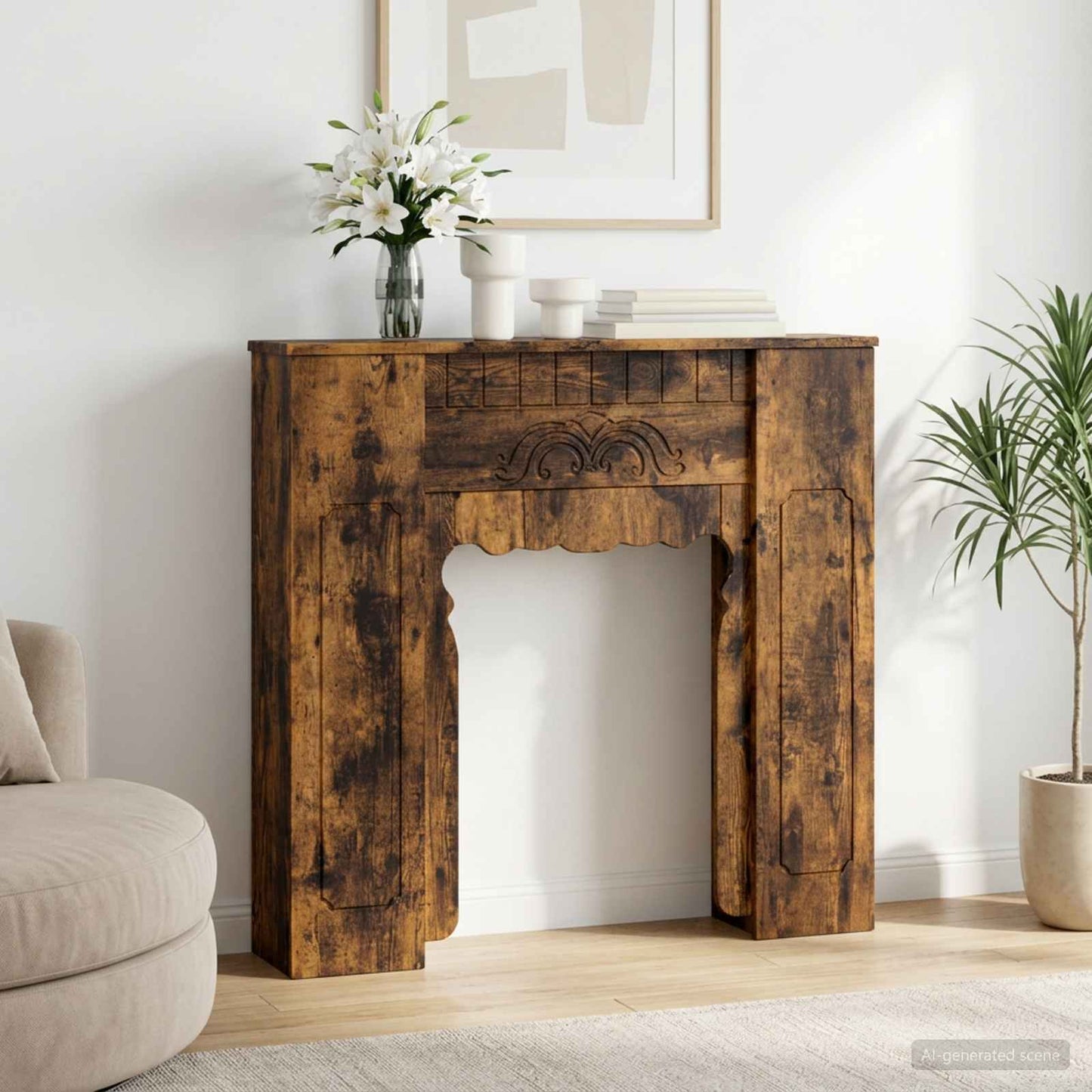 Fireplace Surround Smoked Oak 93 x 20 x 89 cm Engineered Wood