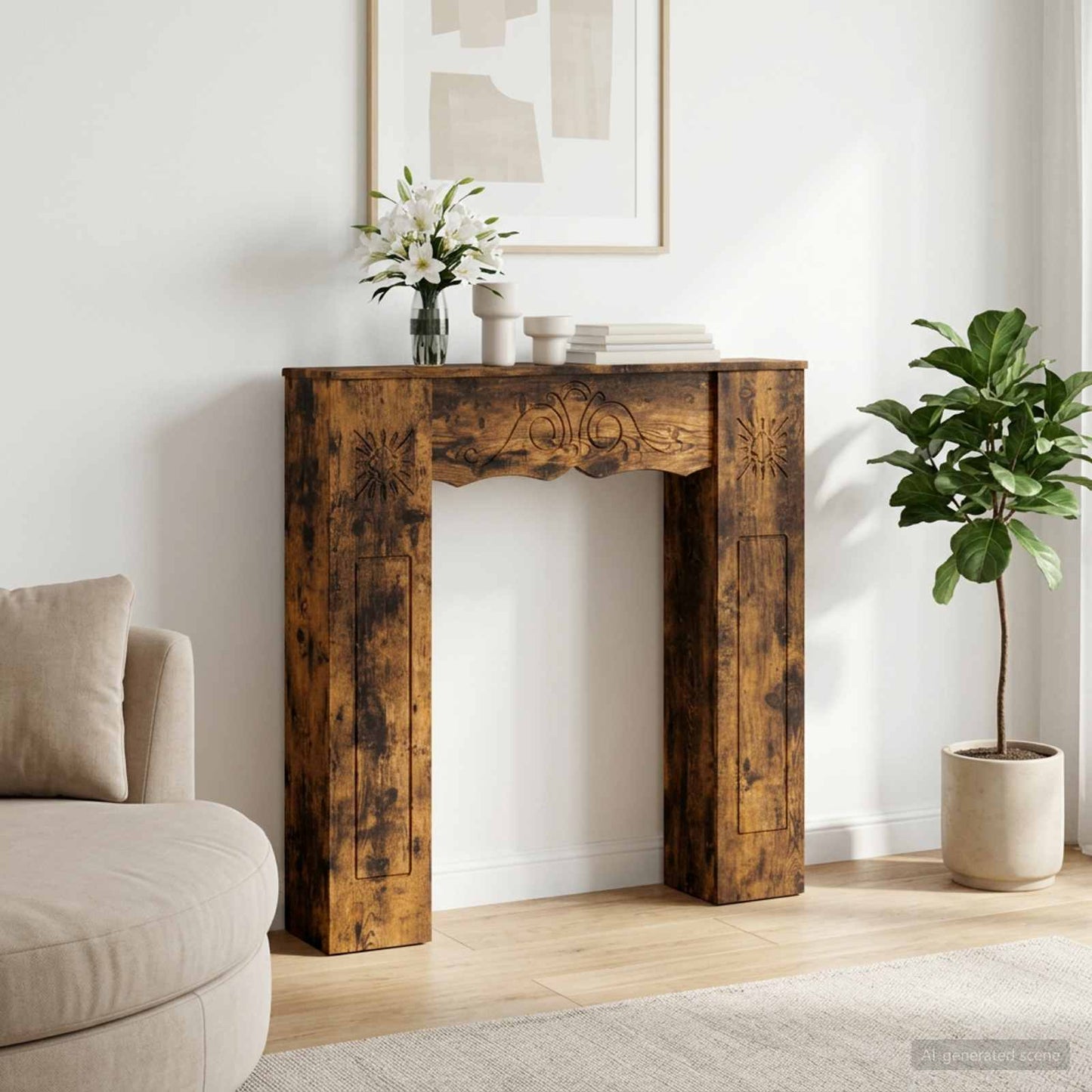 Fireplace Surround Smoked Oak 102 x 20 x 102 cm Engineered Wood