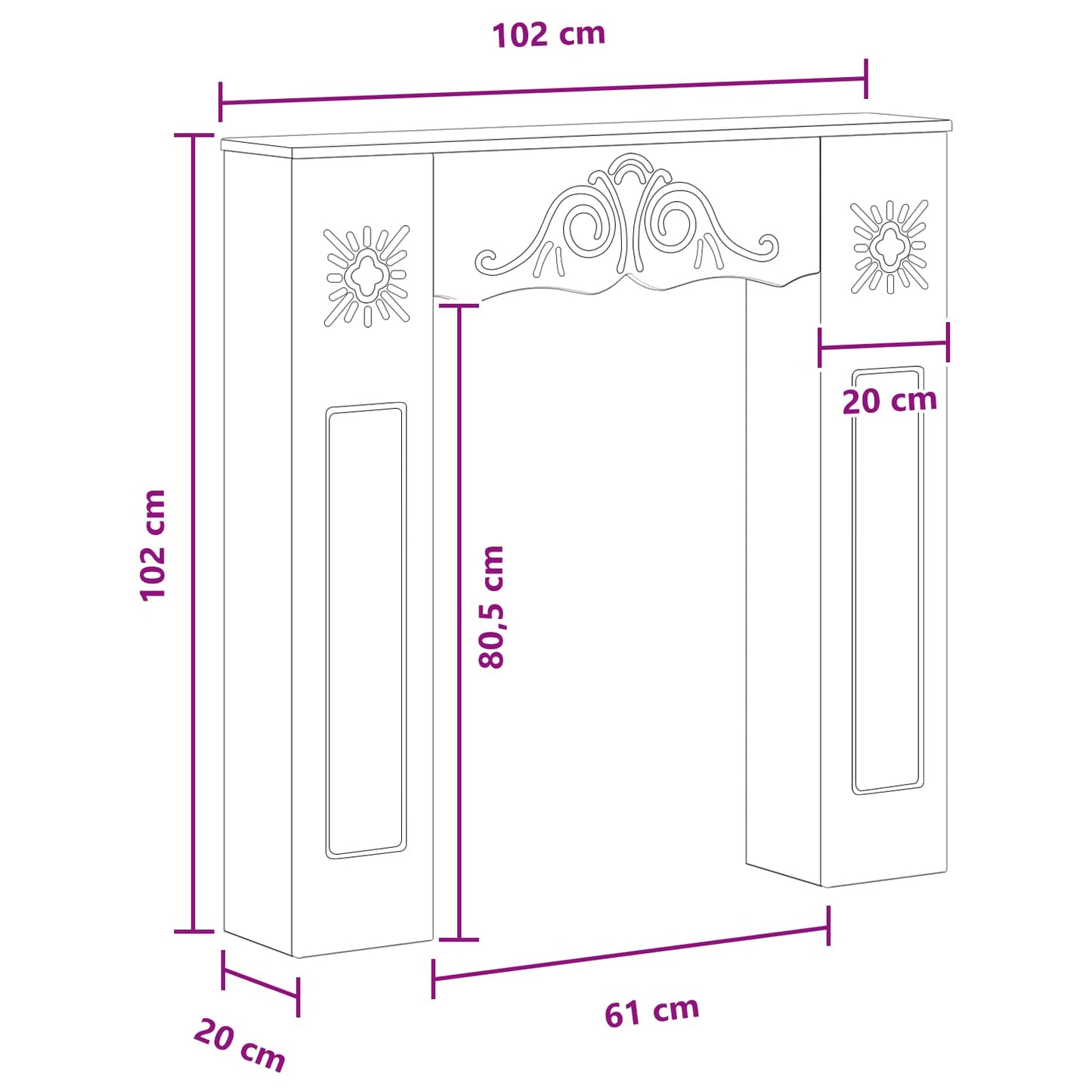 Fireplace Surround Grey Sonoma 102 x 20 x 102 cm